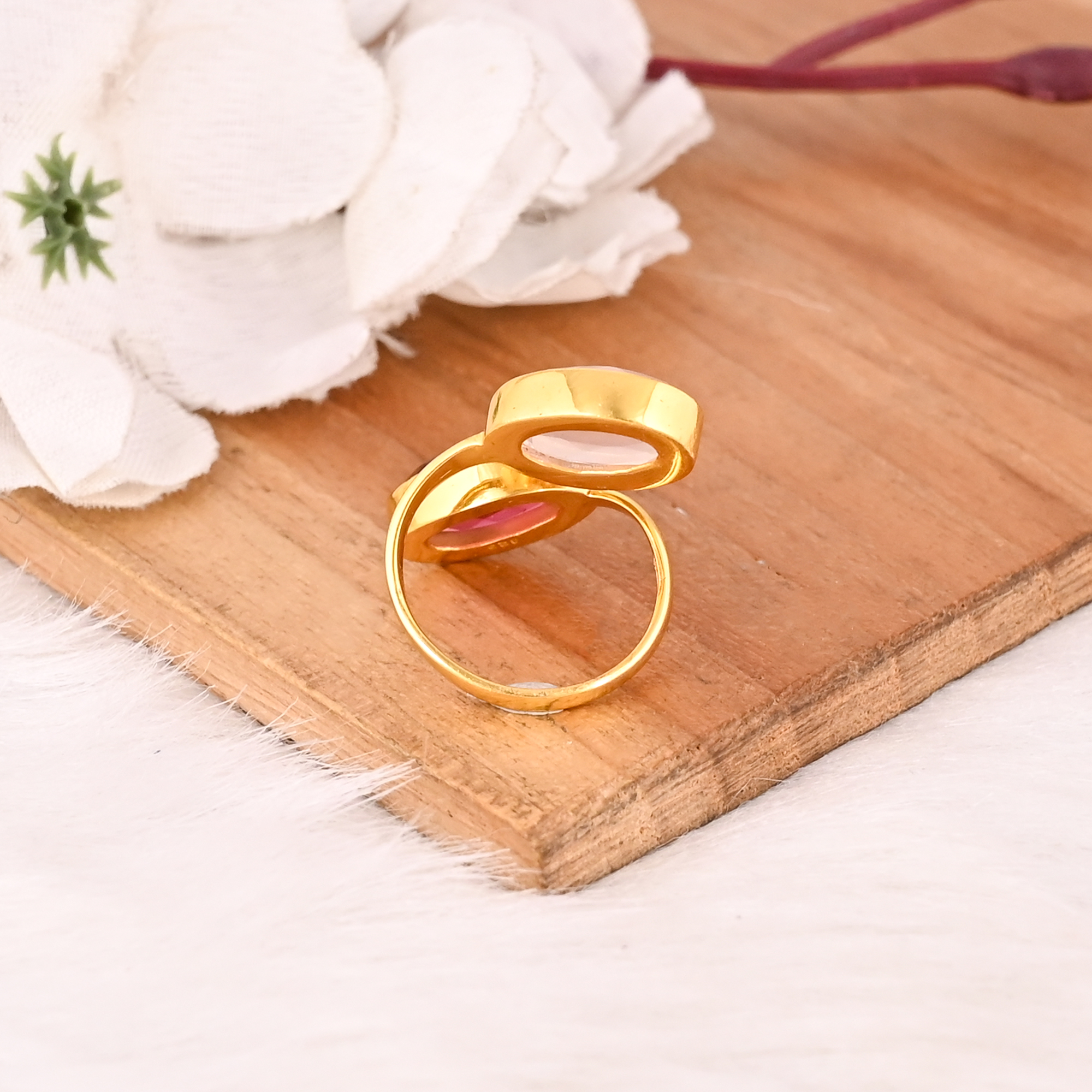 Handmade Rose Chalcedony Hydro  Pink Tourmaline Hydro Gemstone Ring Stylish Brass Jewelry for Women