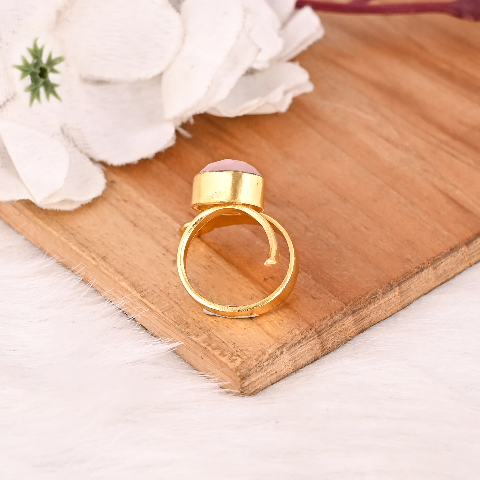 Handmade Rose Chalcedony Gemstone Brass Ring Stylish Brass Jewelry for Women