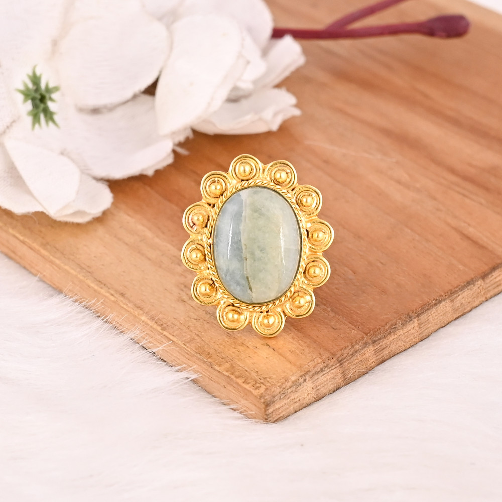 Image of Natural Aquamarine Brass Ring Handmade Stylish Jewelry for Women