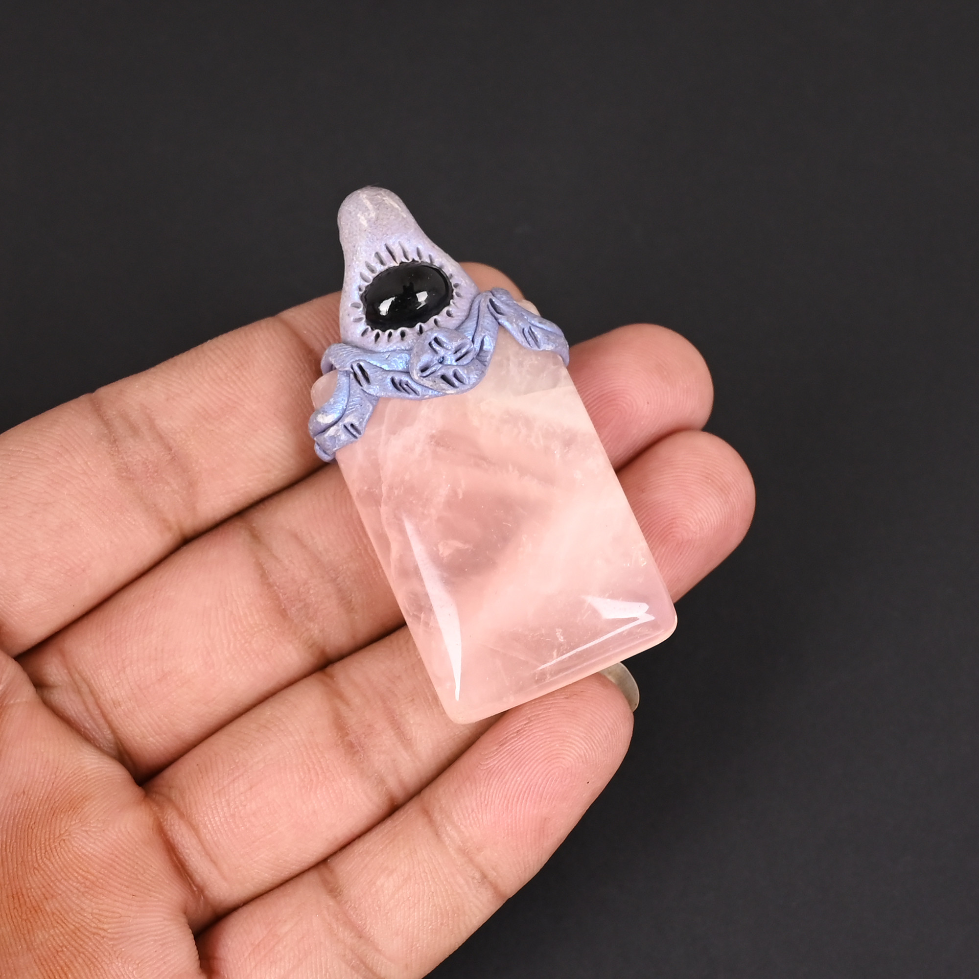 Rose Quartz Oval Gemstone Jewelry Making Pendant Necklace Handmade Stone Jewelry