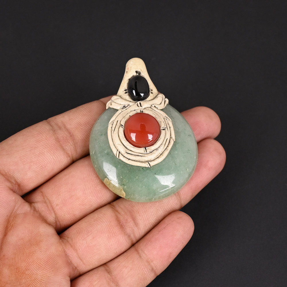 Image of Green Aventurine Gemstone Round Stone Jewelry Jewelry Making Pendant Necklace