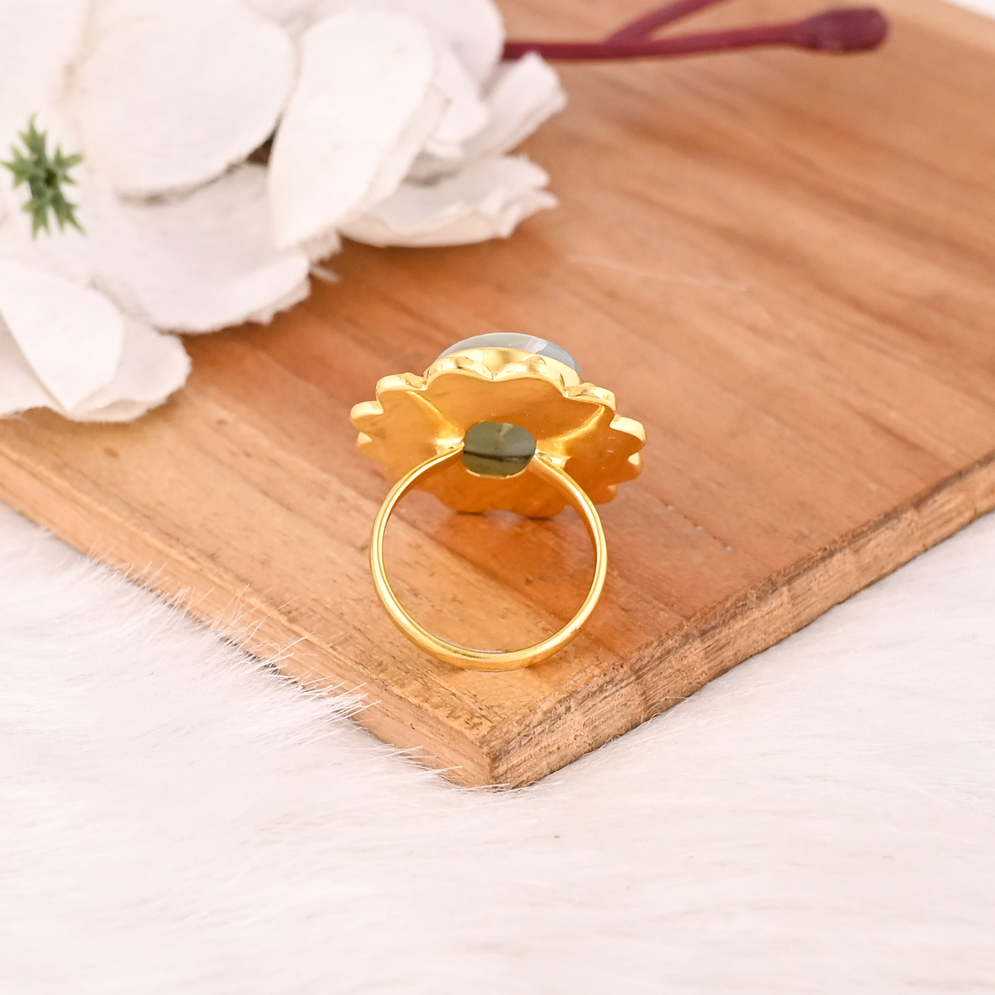 Natural Aquamarine Brass Ring Handmade Stylish Jewelry for Women