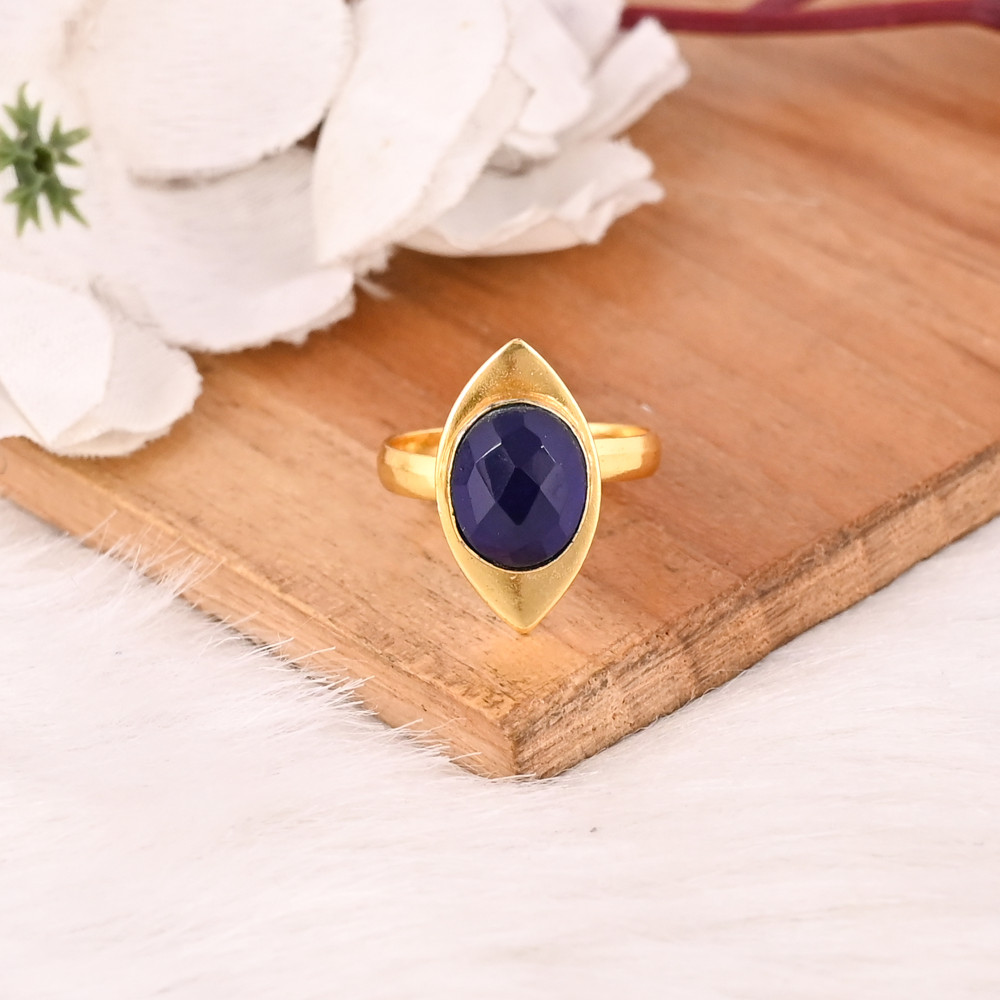 Image of Elegant Designer Ink Blue Hydro Stone Ring Handmade Gemstone Jewelry for Women