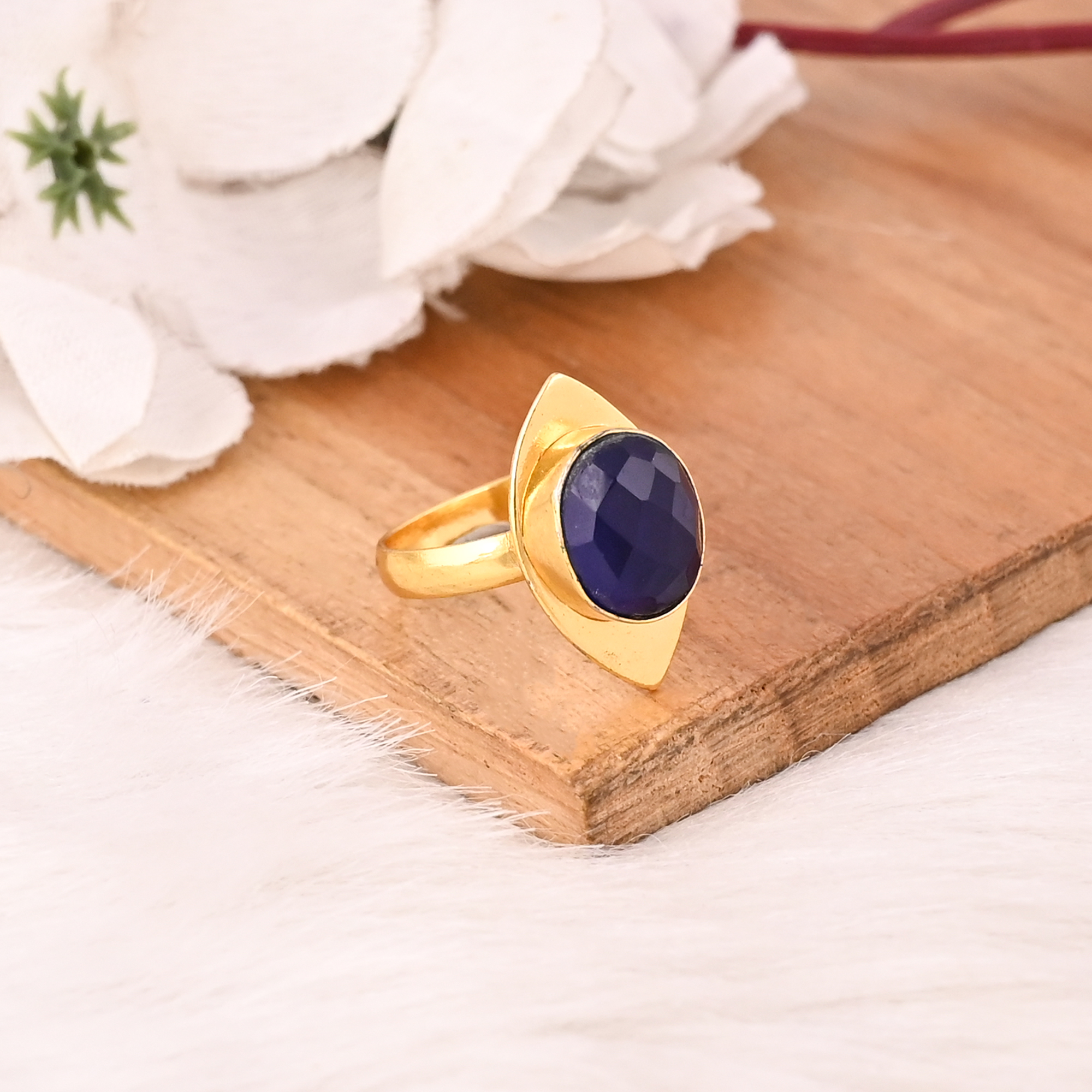 Elegant Designer Ink Blue Hydro Stone Ring Handmade Gemstone Jewelry for Women
