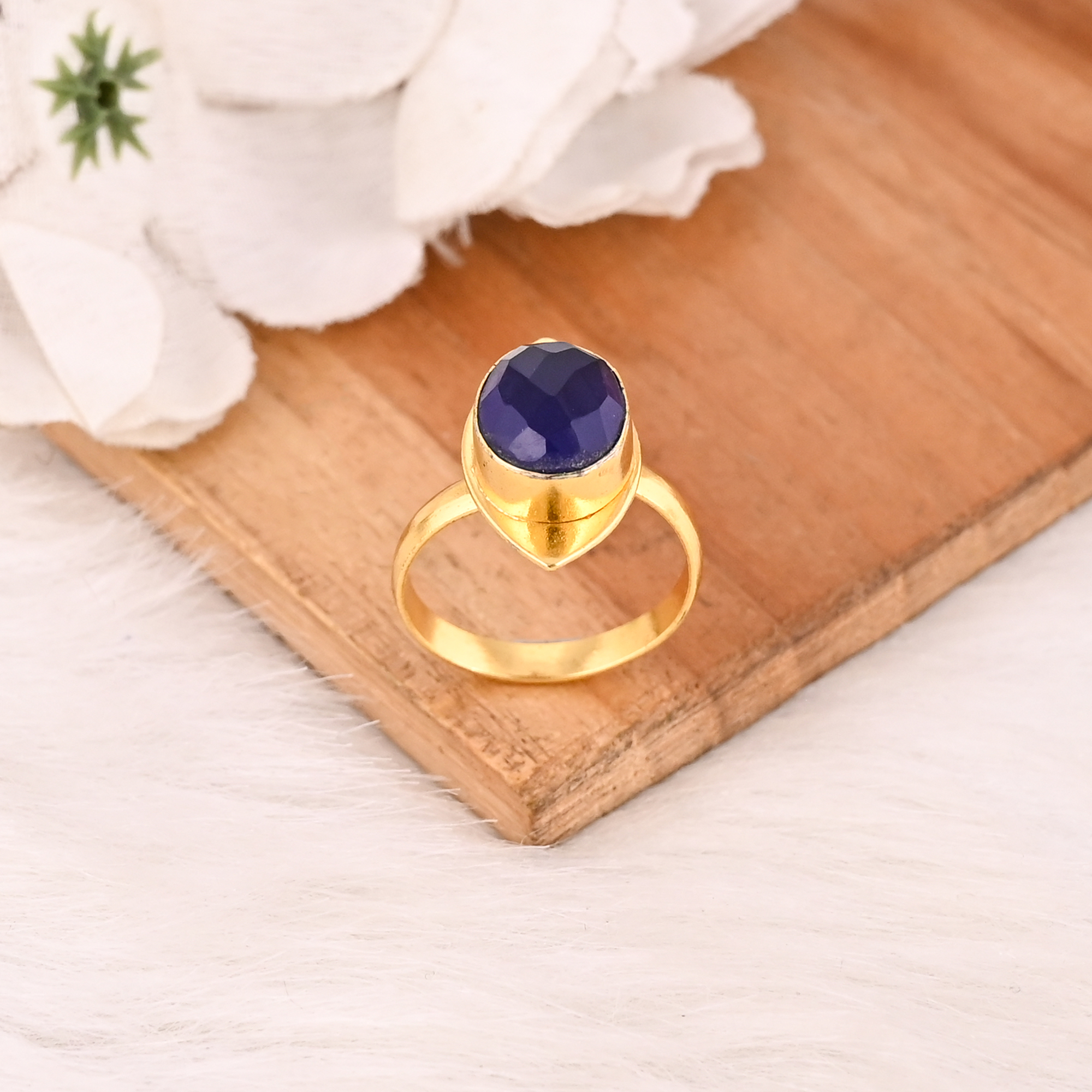 Elegant Designer Ink Blue Hydro Stone Ring Handmade Gemstone Jewelry for Women