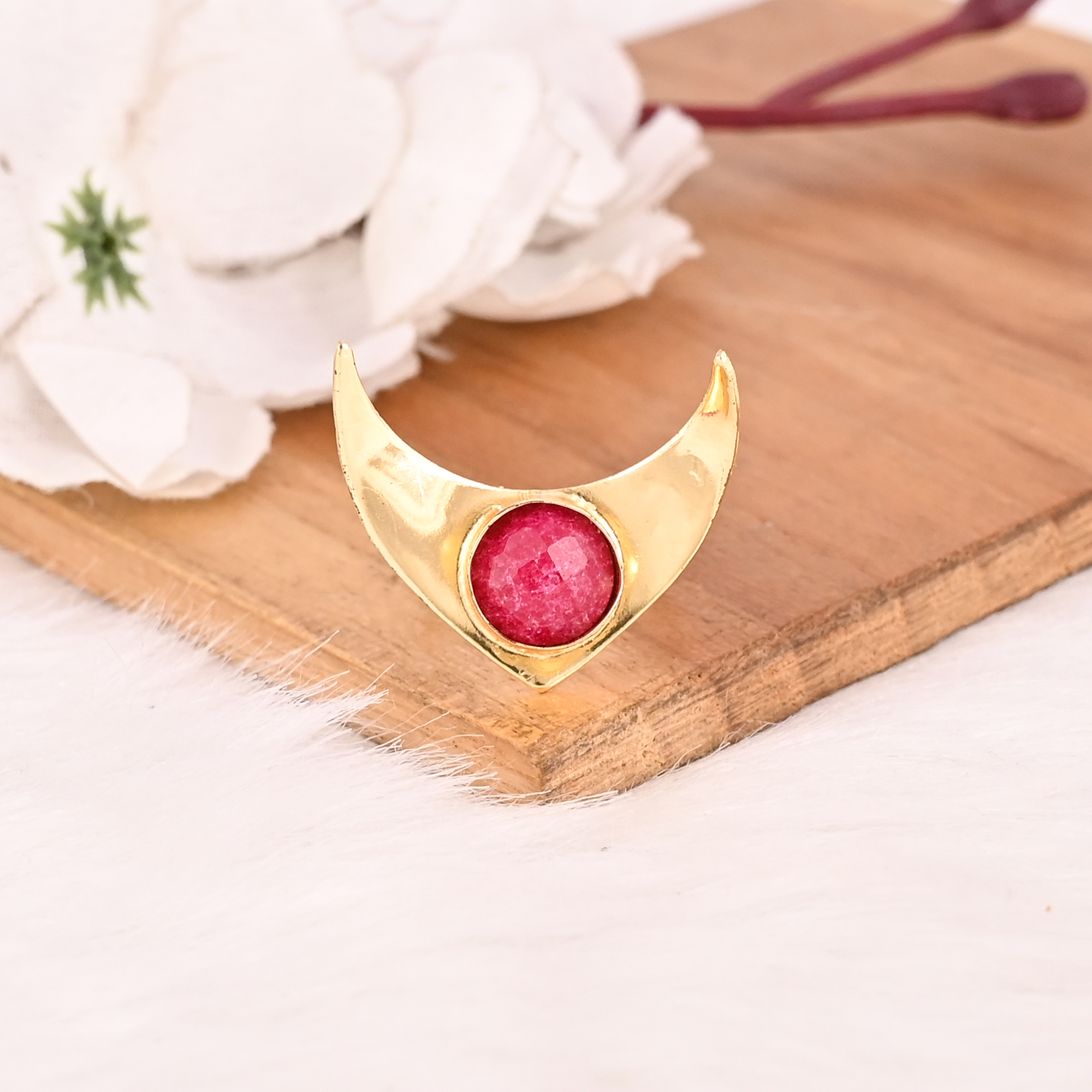 Gold Plated Natural Ruby Ropada Gemstone Brass Ring Handmade Trendy Jewelry for Women
