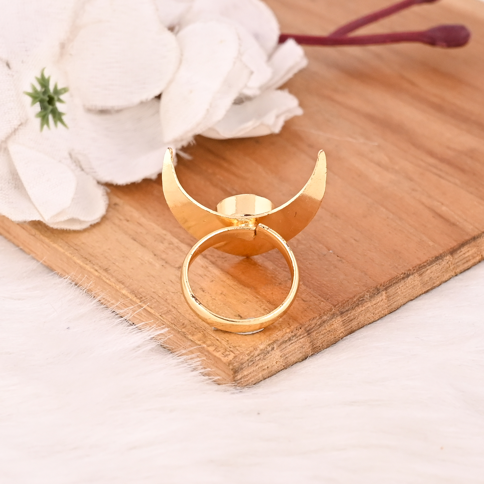 Gold Plated Natural Ruby Ropada Gemstone Brass Ring Handmade Trendy Jewelry for Women
