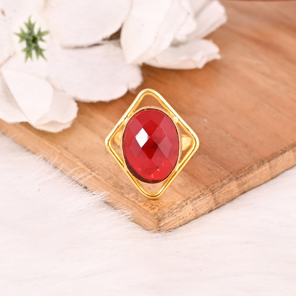 Image of Red Hydro Gemstone Ring Handmade Adjustable Fashion Ring for Women