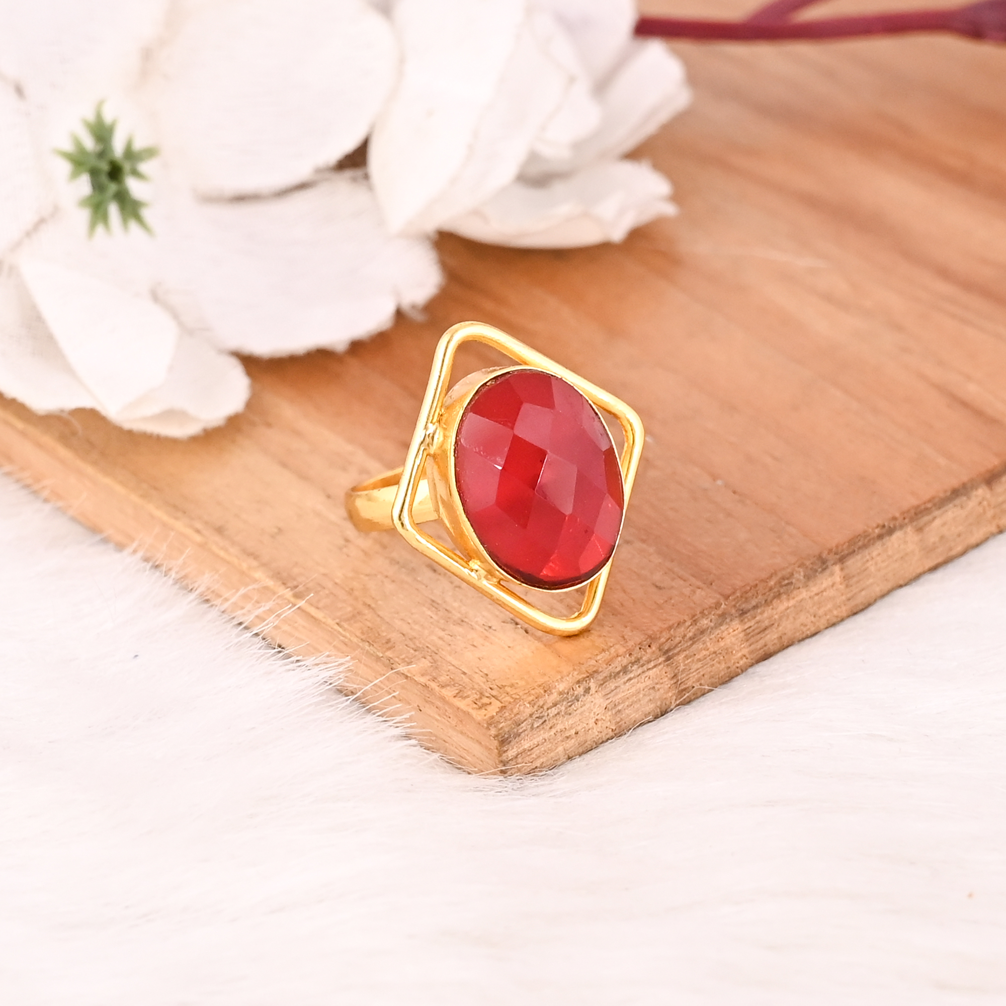 Red Hydro Gemstone Ring Handmade Adjustable Fashion Ring for Women
