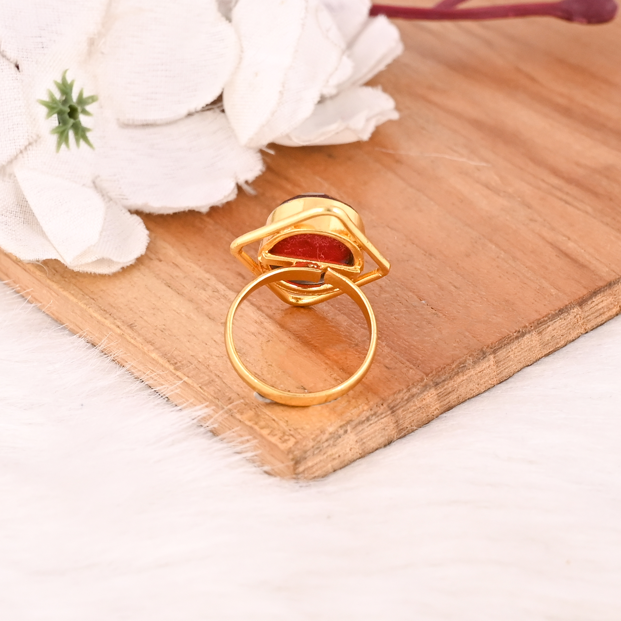 Red Hydro Gemstone Ring Handmade Adjustable Fashion Ring for Women