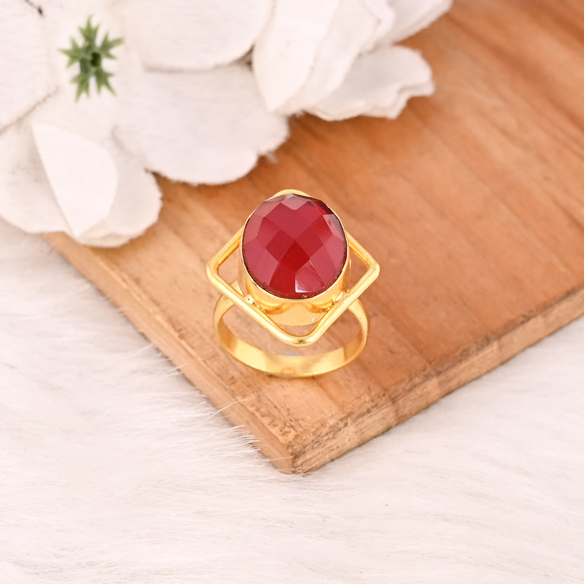 Red Hydro Gemstone Ring Handmade Adjustable Fashion Ring for Women
