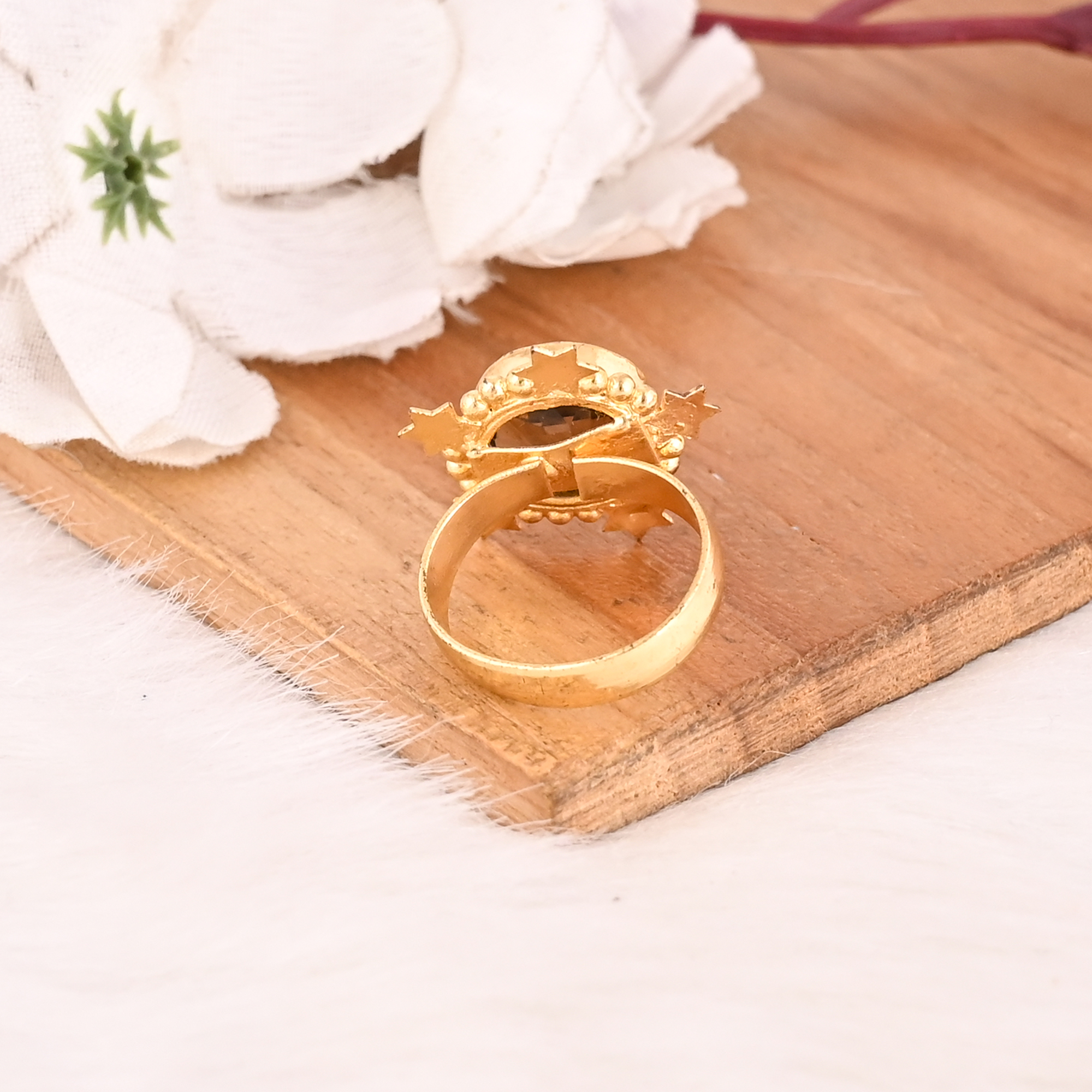 Designer Smoky Hydro Fashion Ring Handmade Brass Gold Plated Gemstone Adjustable Stylish Jewelry for Women