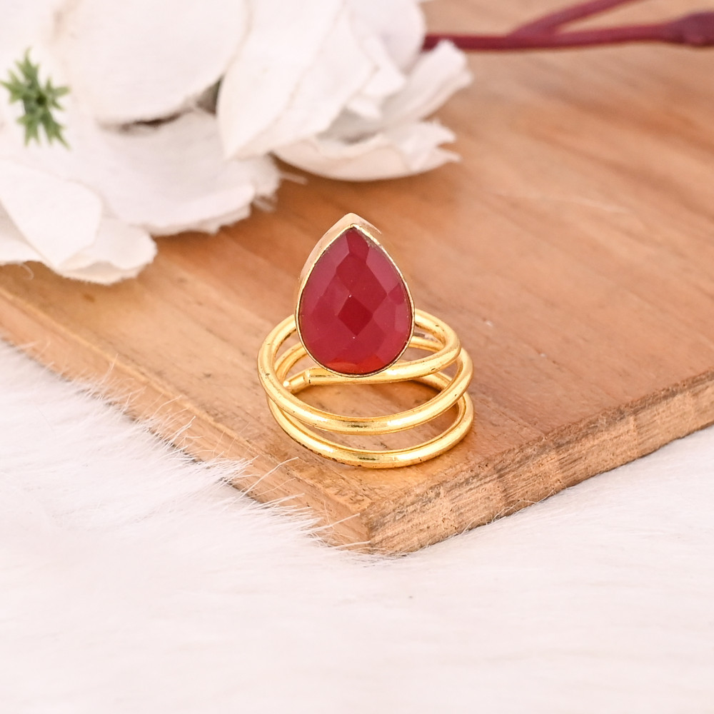 Image of Red Hydro Gemstone Ring Handmade Adjustable Fashion Ring for Women