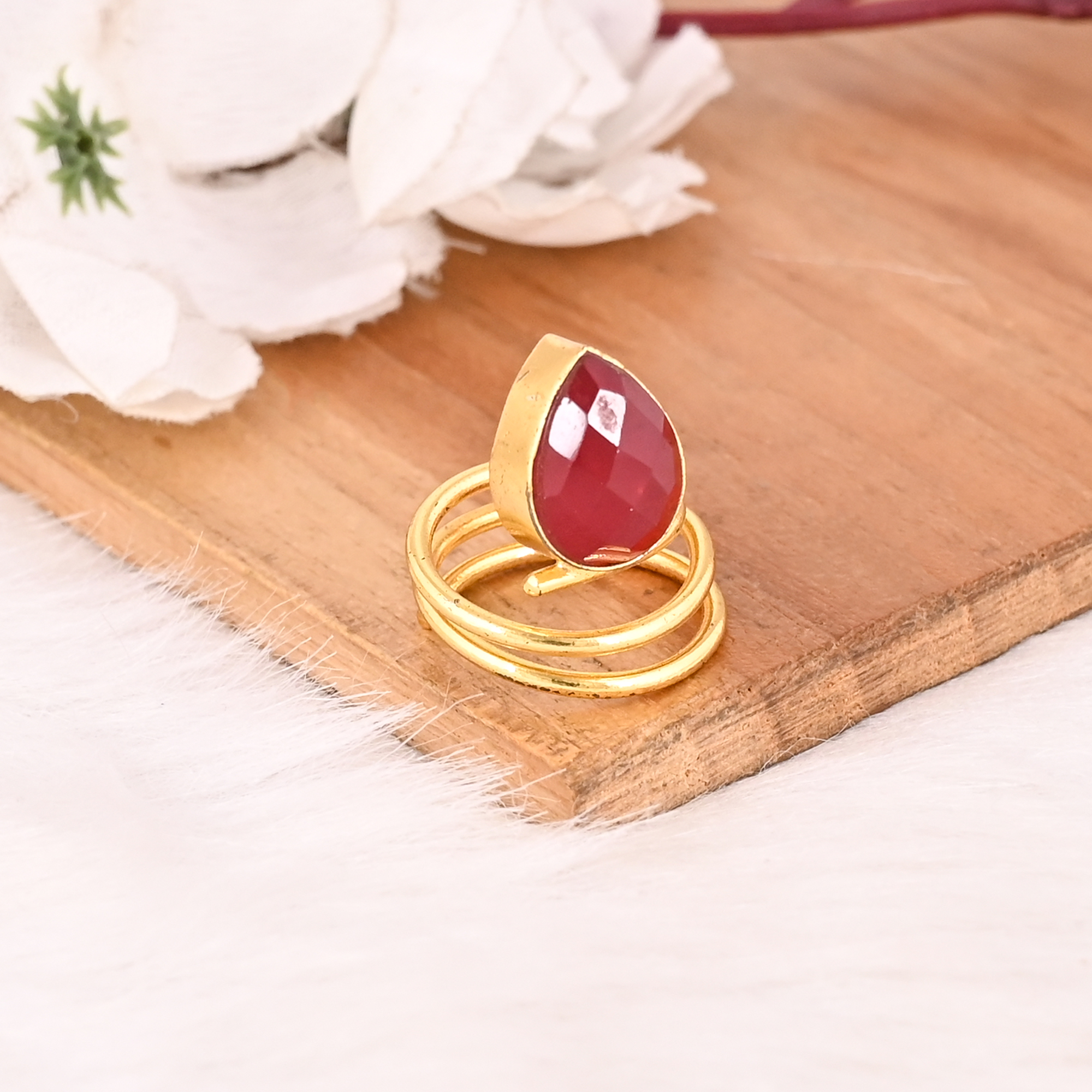 Red Hydro Gemstone Ring Handmade Adjustable Fashion Ring for Women
