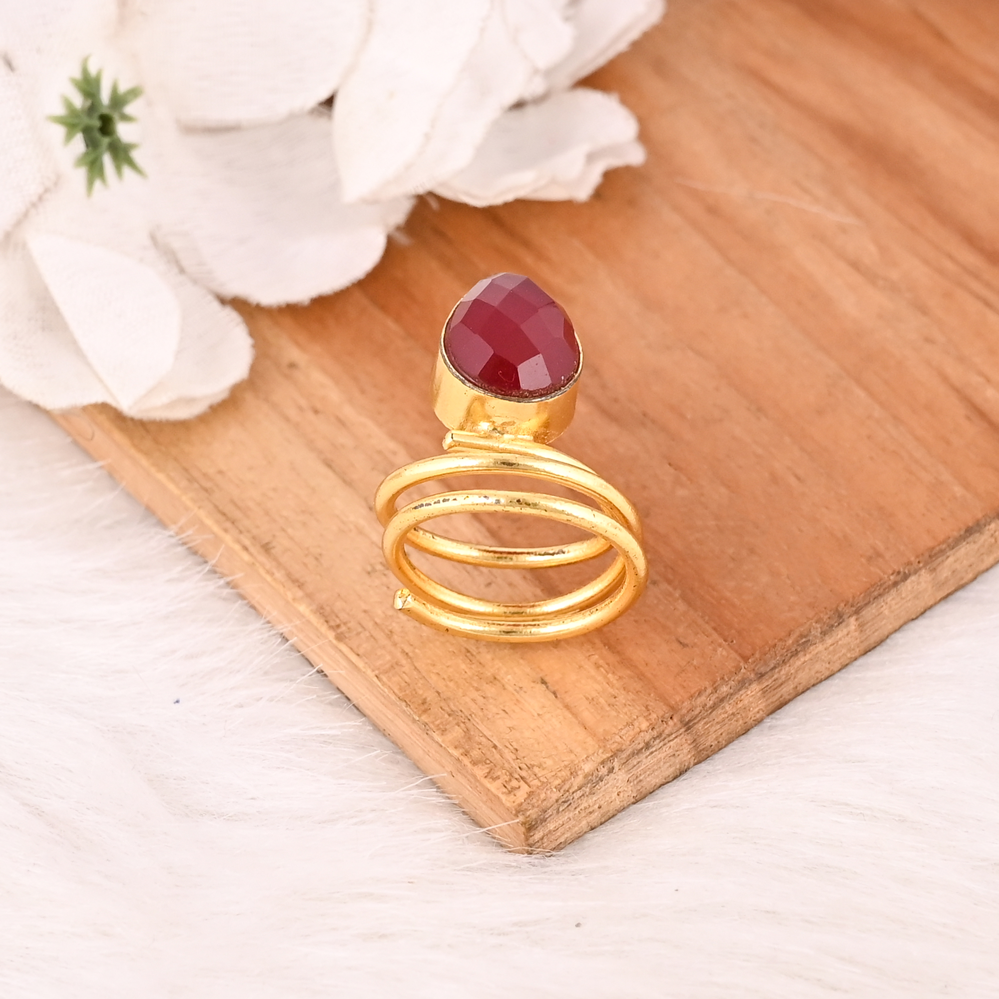Red Hydro Gemstone Ring Handmade Adjustable Fashion Ring for Women