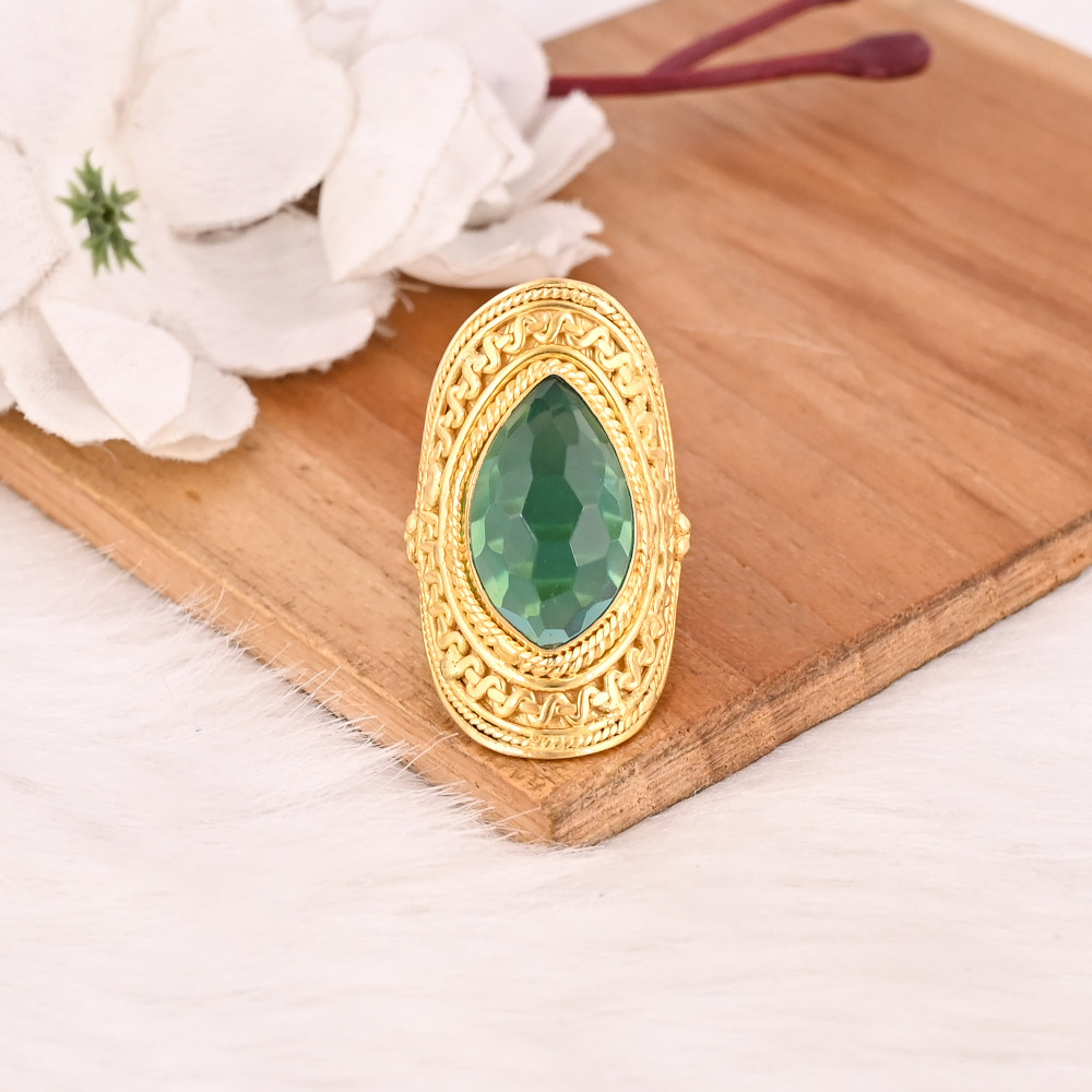 Image of Vintage Apatite Hydro Brass Ring Handmade Gemstone Jewelry for Women