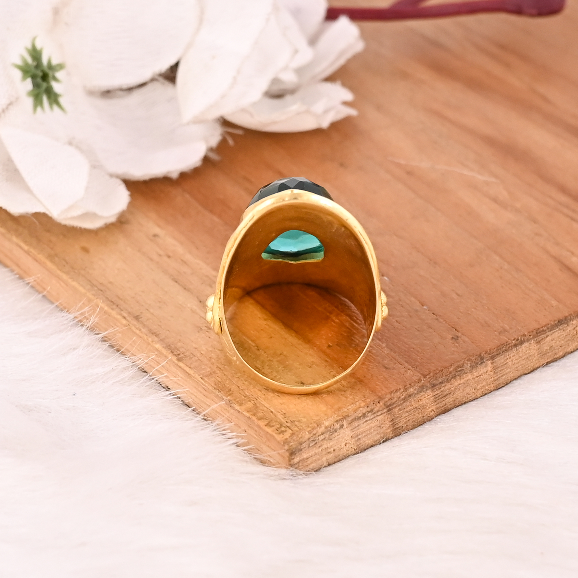Vintage Apatite Hydro Brass Ring Handmade Gemstone Jewelry for Women