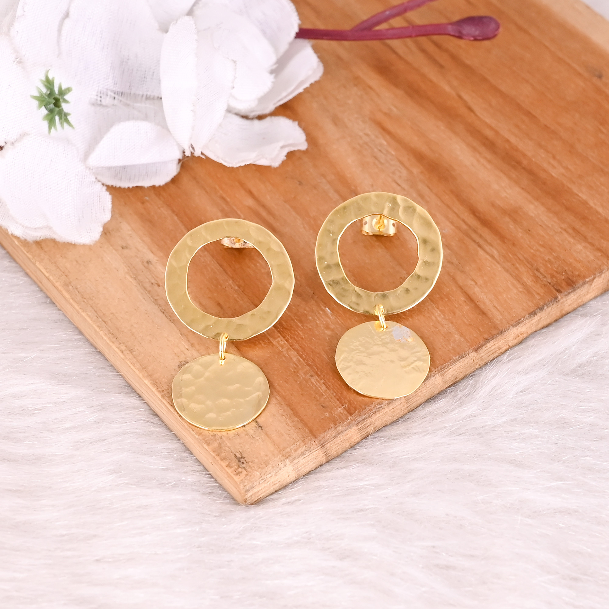 Handmade Hammered Designer Yellow Gold Plated Stud Earrings Lot of 25 Pairs Brass Jewelry Fashion Earrings