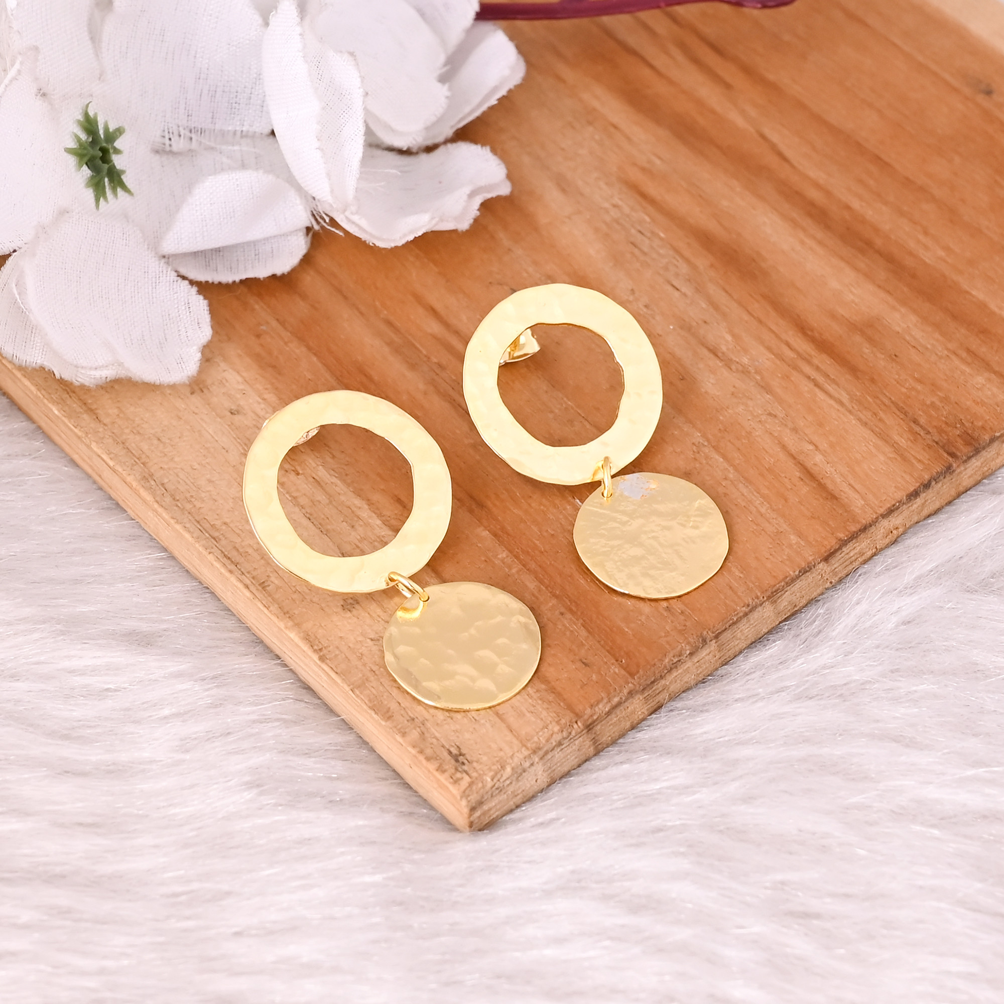 Handmade Hammered Designer Yellow Gold Plated Stud Earrings Lot of 25 Pairs Brass Jewelry Fashion Earrings