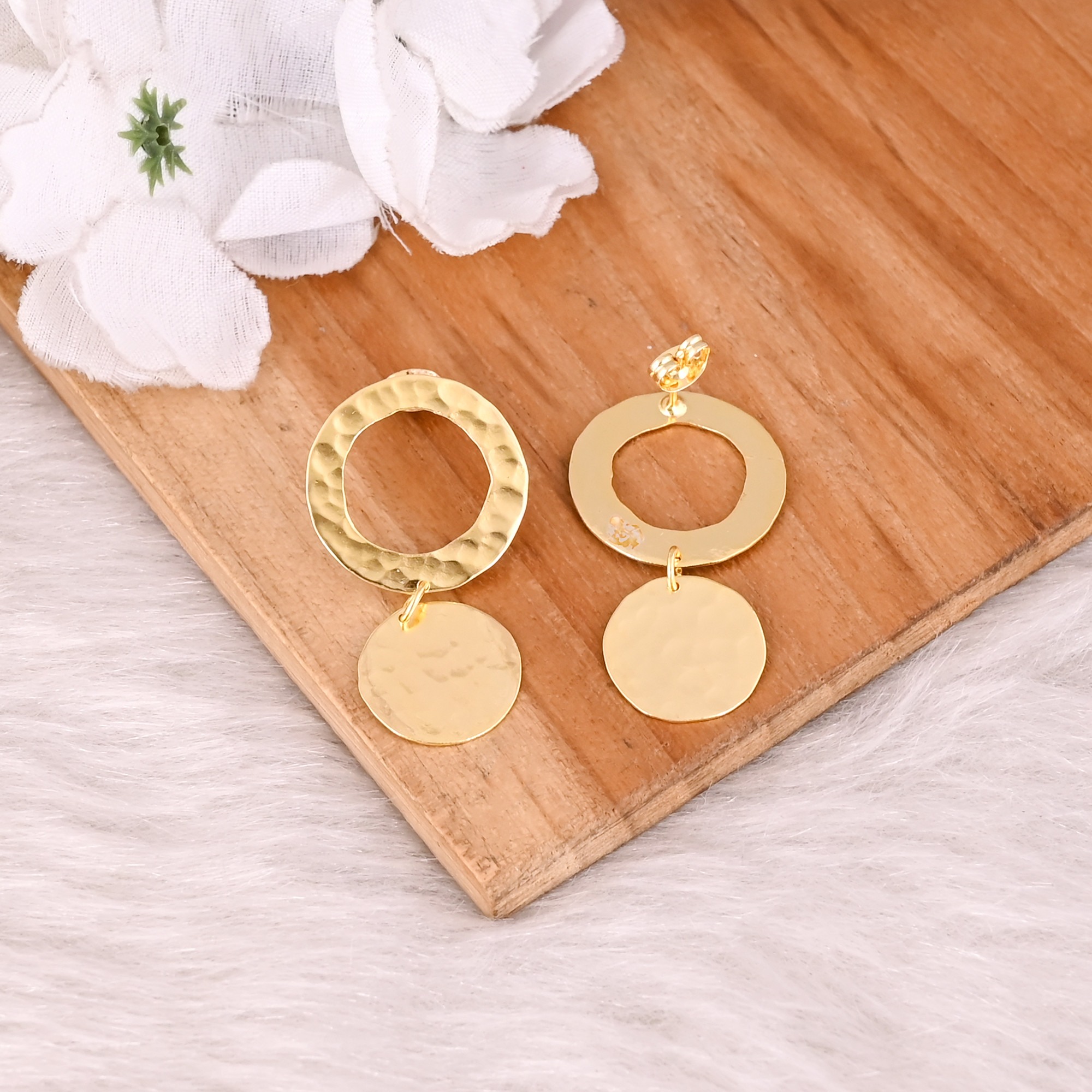 Handmade Hammered Designer Yellow Gold Plated Stud Earrings Lot of 25 Pairs Brass Jewelry Fashion Earrings