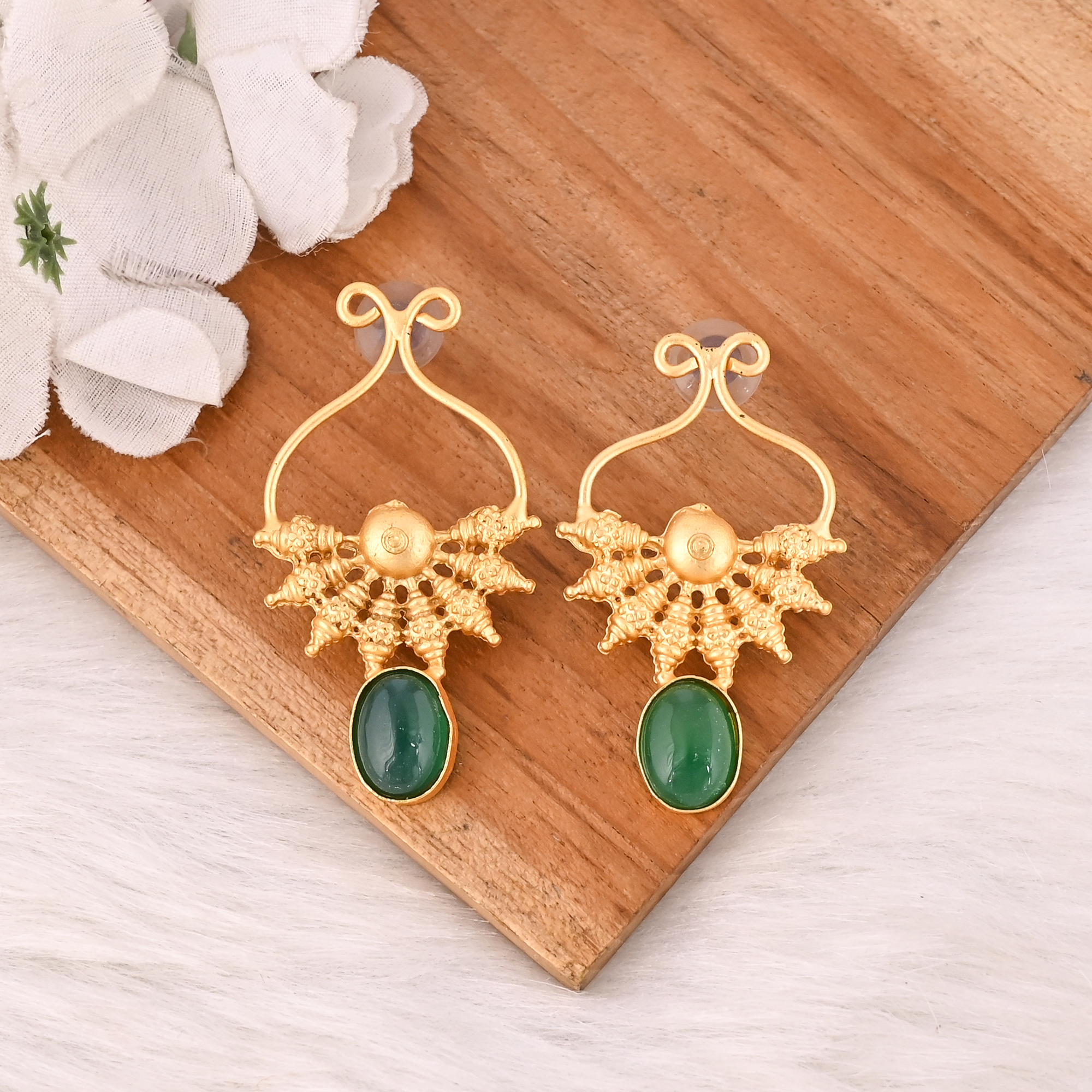 Stylish Elegant Natural Green Onyx Gemstone Drop Earrings For Women