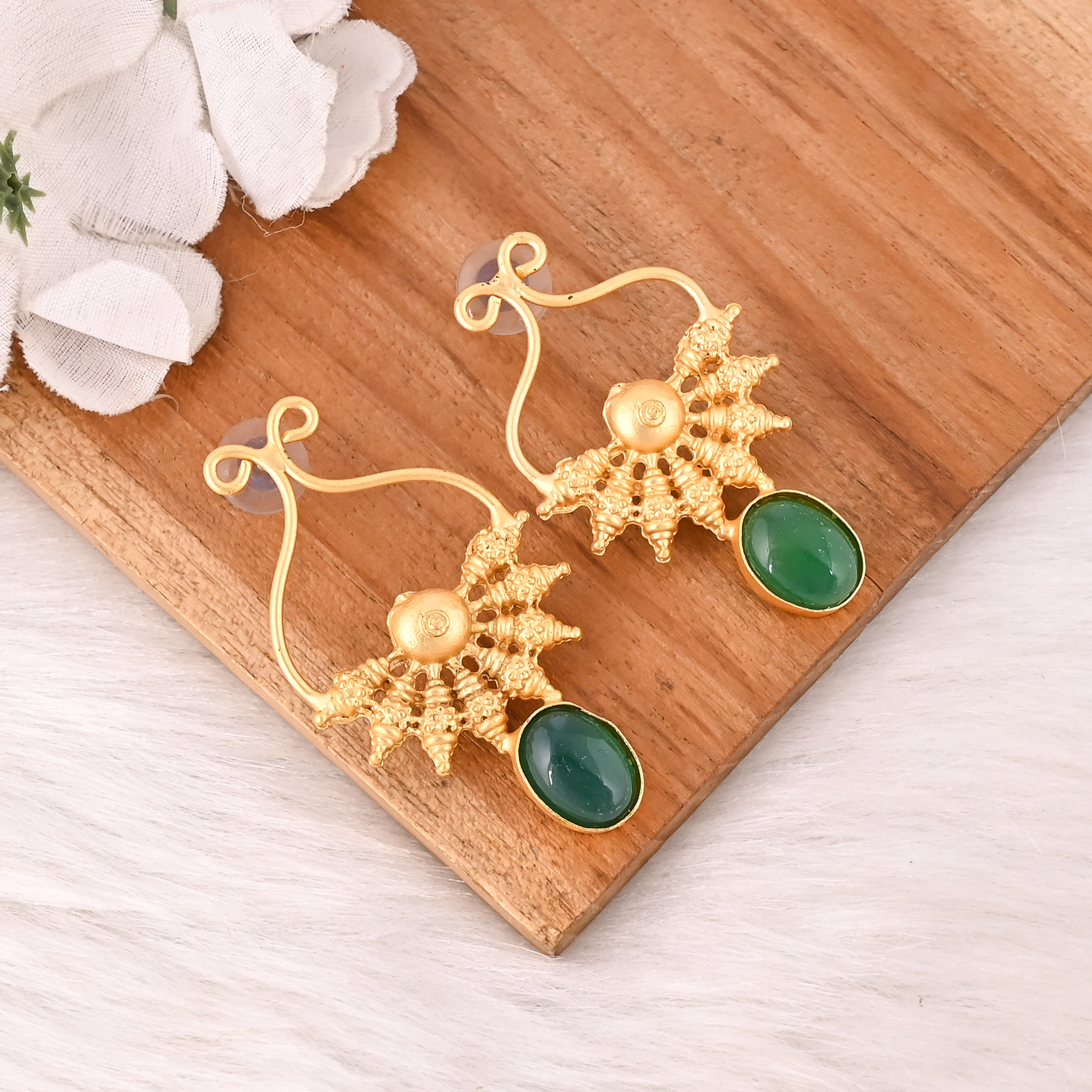 Stylish Elegant Natural Green Onyx Gemstone Drop Earrings For Women