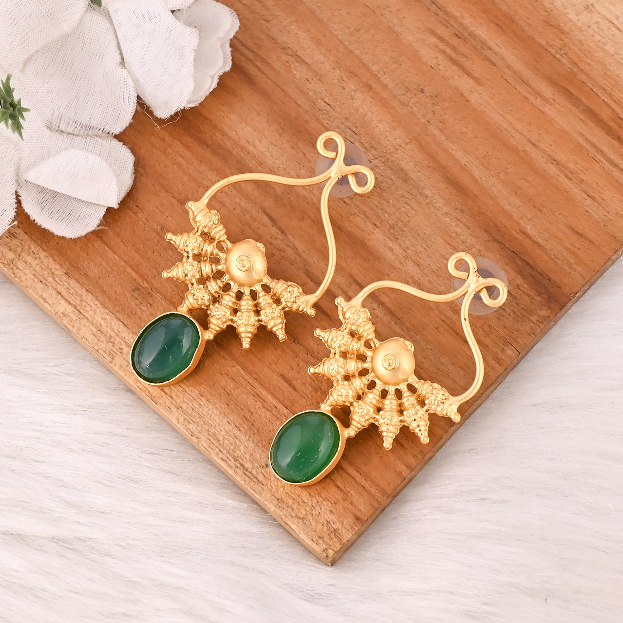 Stylish Elegant Natural Green Onyx Gemstone Drop Earrings For Women
