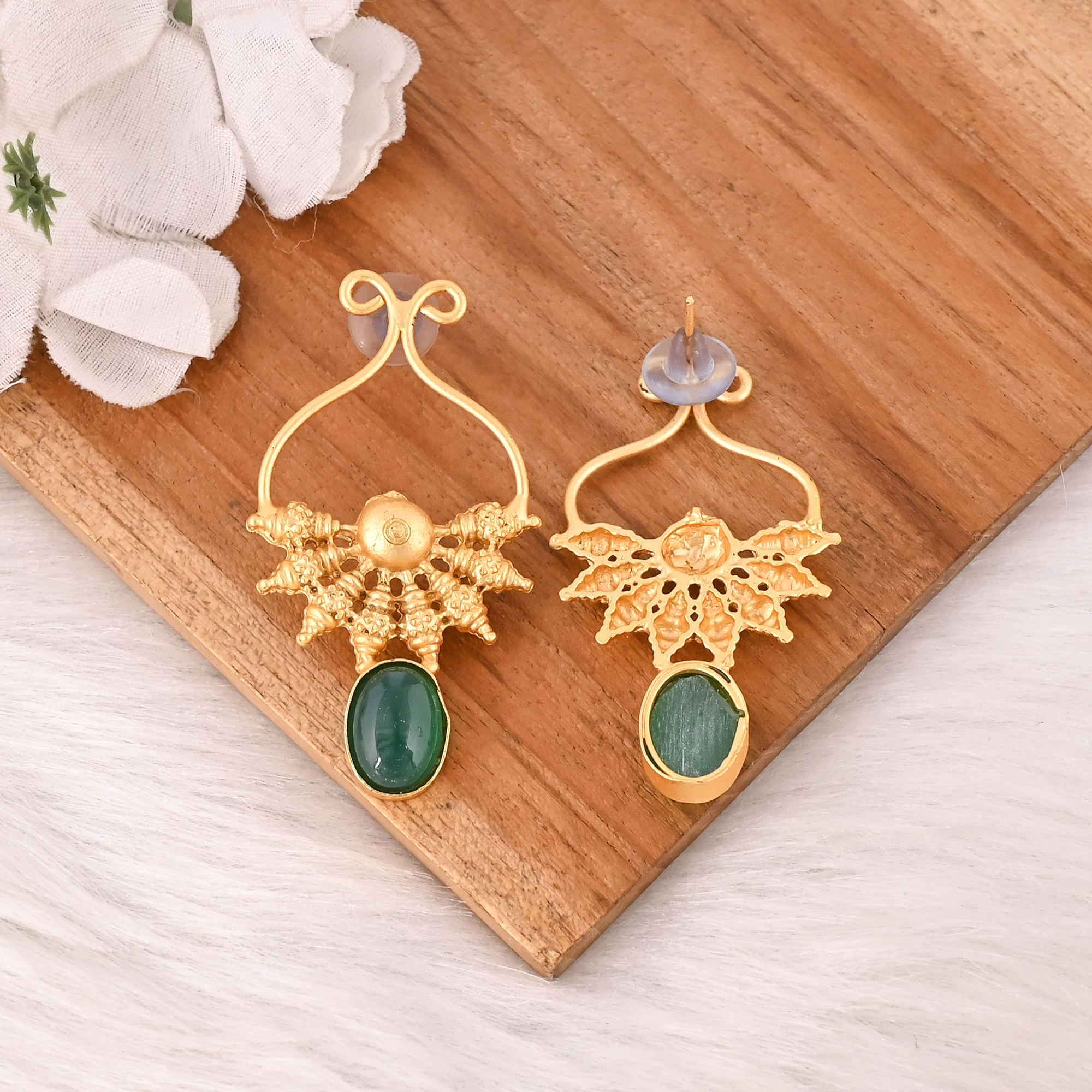 Stylish Elegant Natural Green Onyx Gemstone Drop Earrings For Women