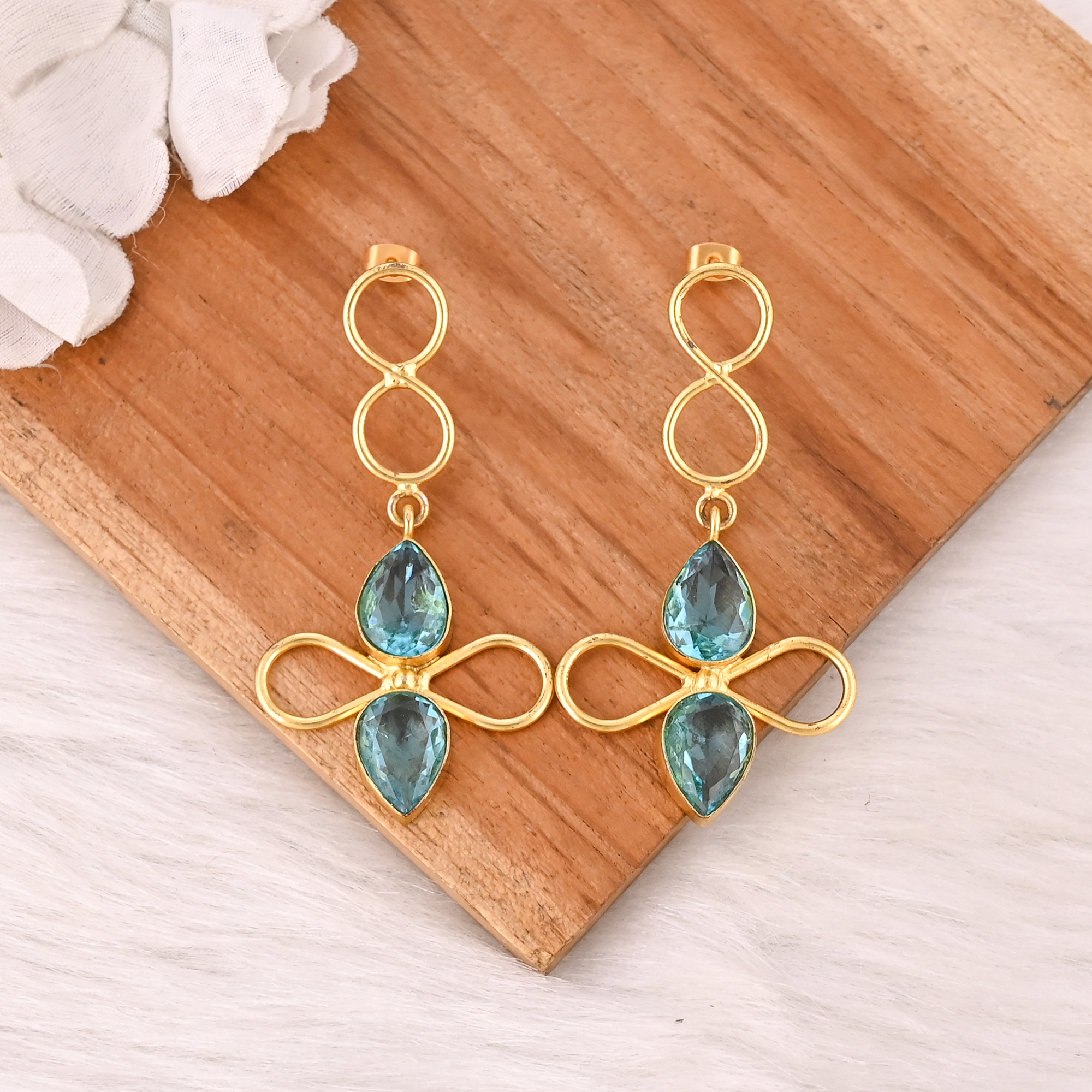 Designer Blue Topaz Hydro Gemstone Brass Earring Handmade Fashionable Jewelry