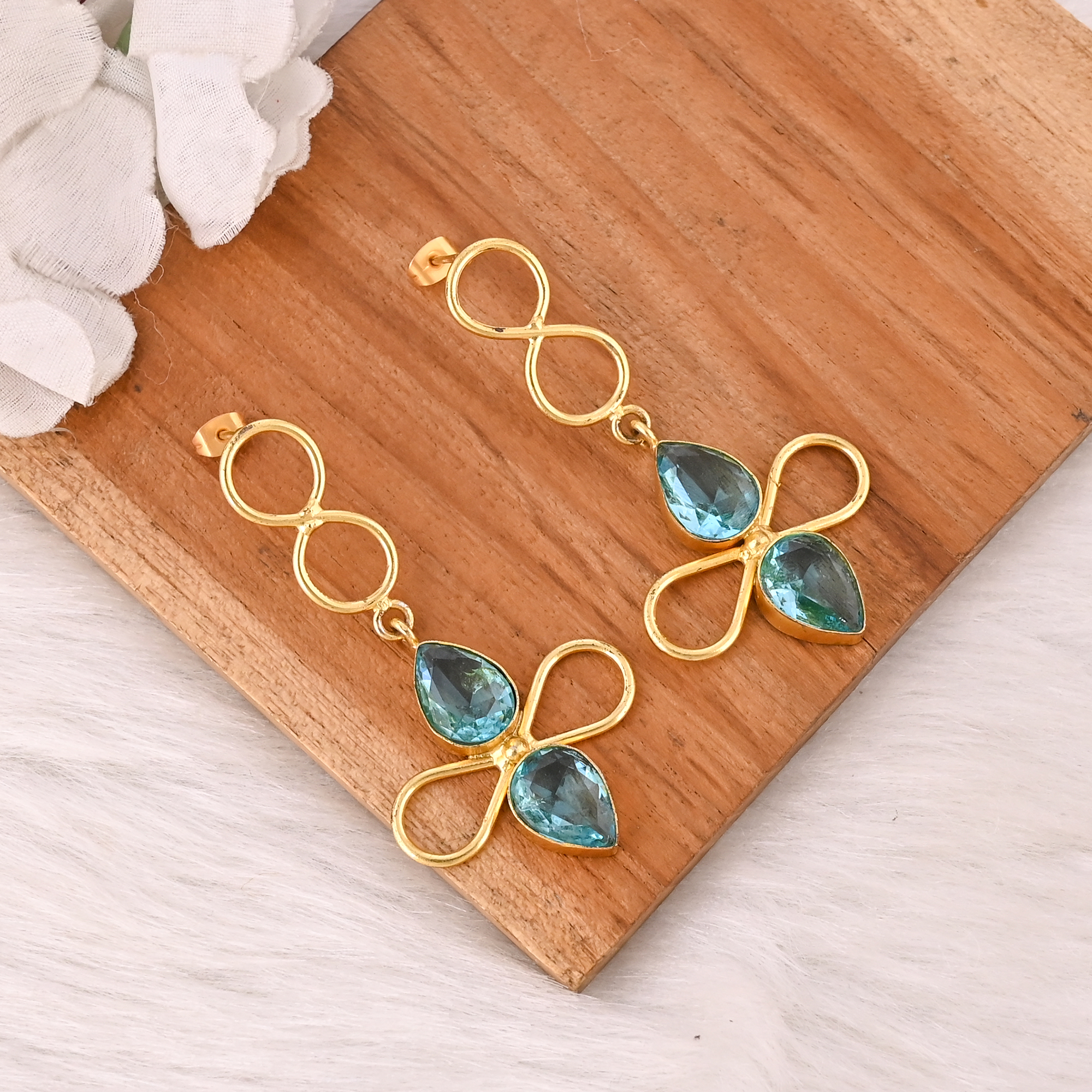 Designer Blue Topaz Hydro Gemstone Brass Earring Handmade Fashionable Jewelry
