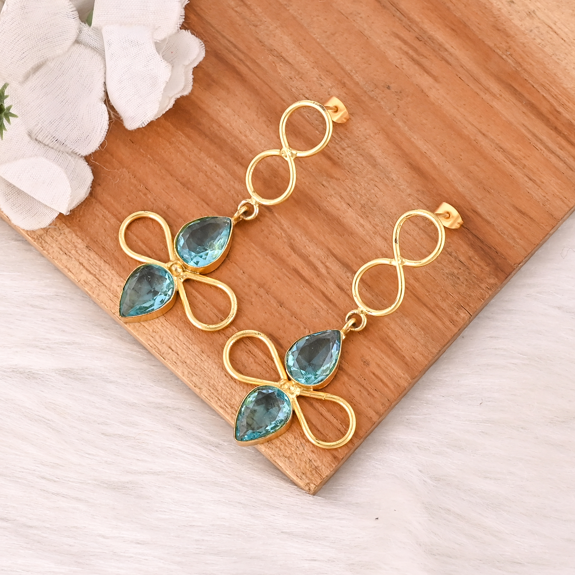 Designer Blue Topaz Hydro Gemstone Brass Earring Handmade Fashionable Jewelry