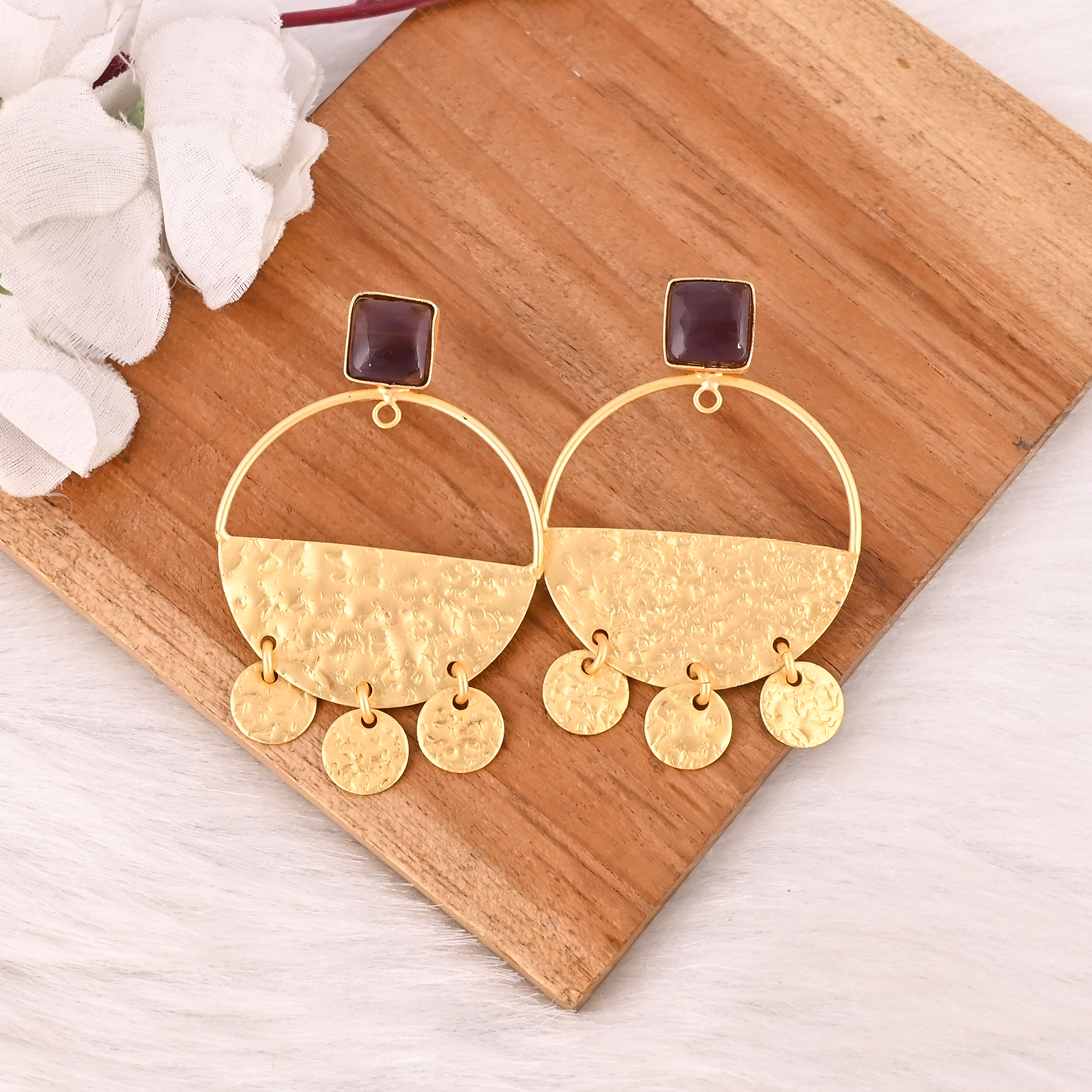 Elegant Amethyst Earrings Handmade Brass Gold Plated Gemstone Jewelry for Women