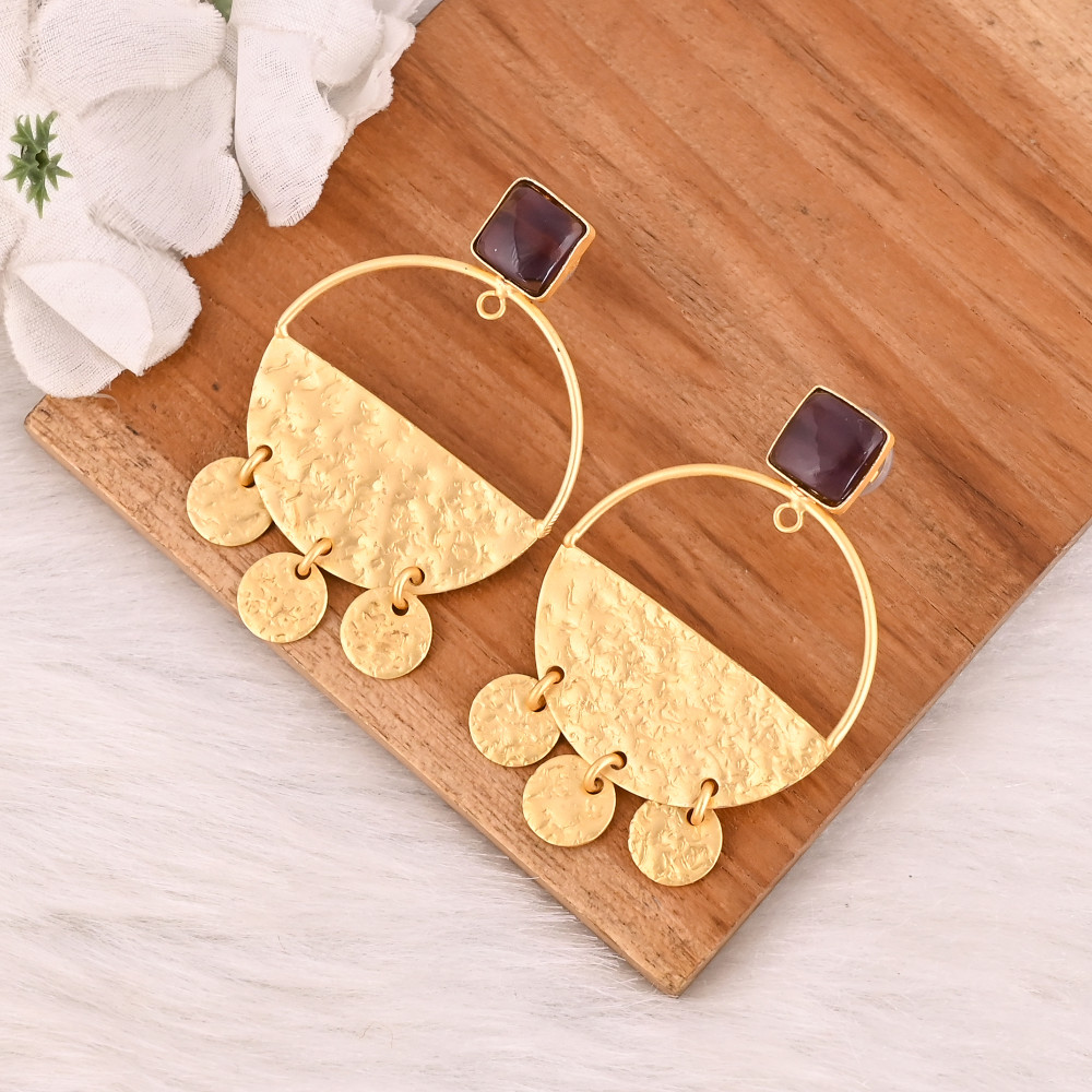 Image of Elegant Amethyst Earrings Handmade Brass Gold Plated Gemstone Jewelry for Women