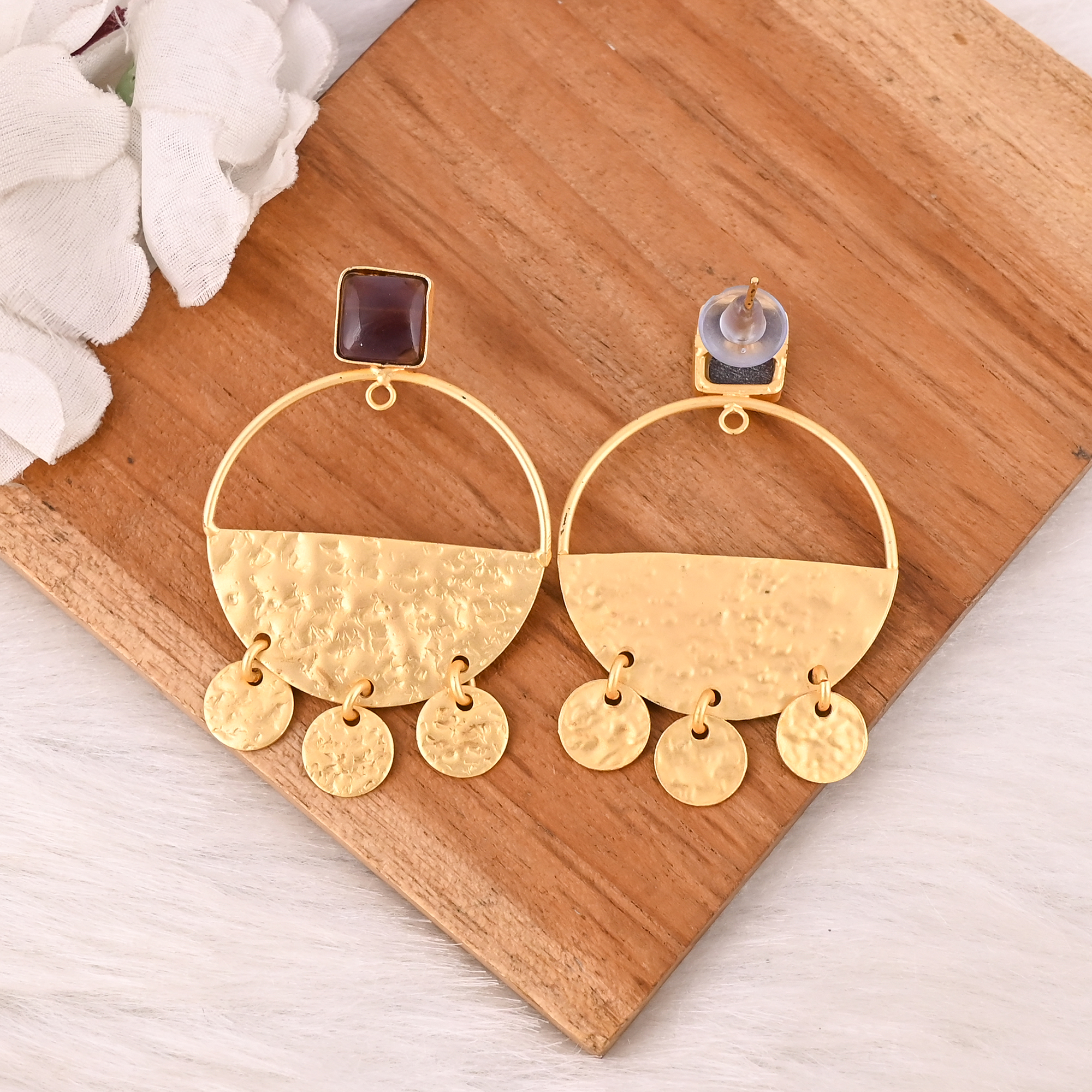 Elegant Amethyst Earrings Handmade Brass Gold Plated Gemstone Jewelry for Women