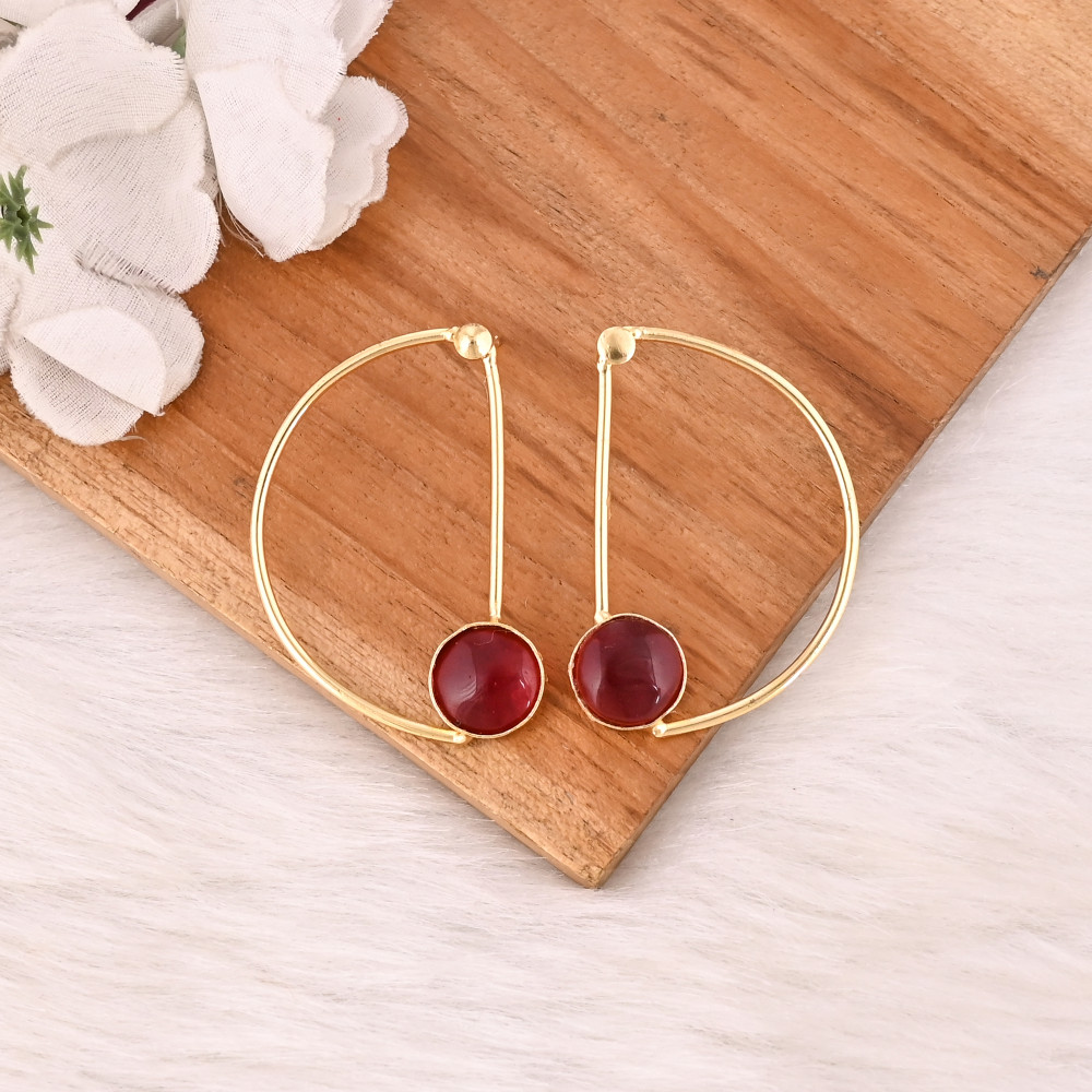 Image of Stylish Garnet Hydro Stone Dangle Earrings Handmade Brass Jewelry for Women