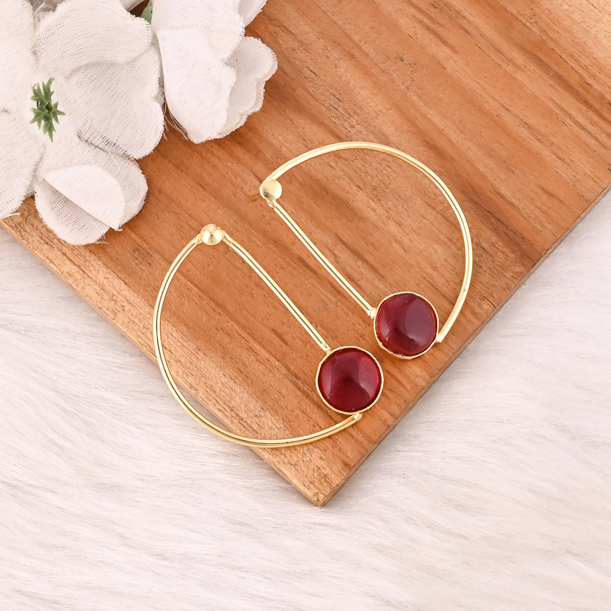 Stylish Garnet Hydro Stone Dangle Earrings Handmade Brass Jewelry for Women