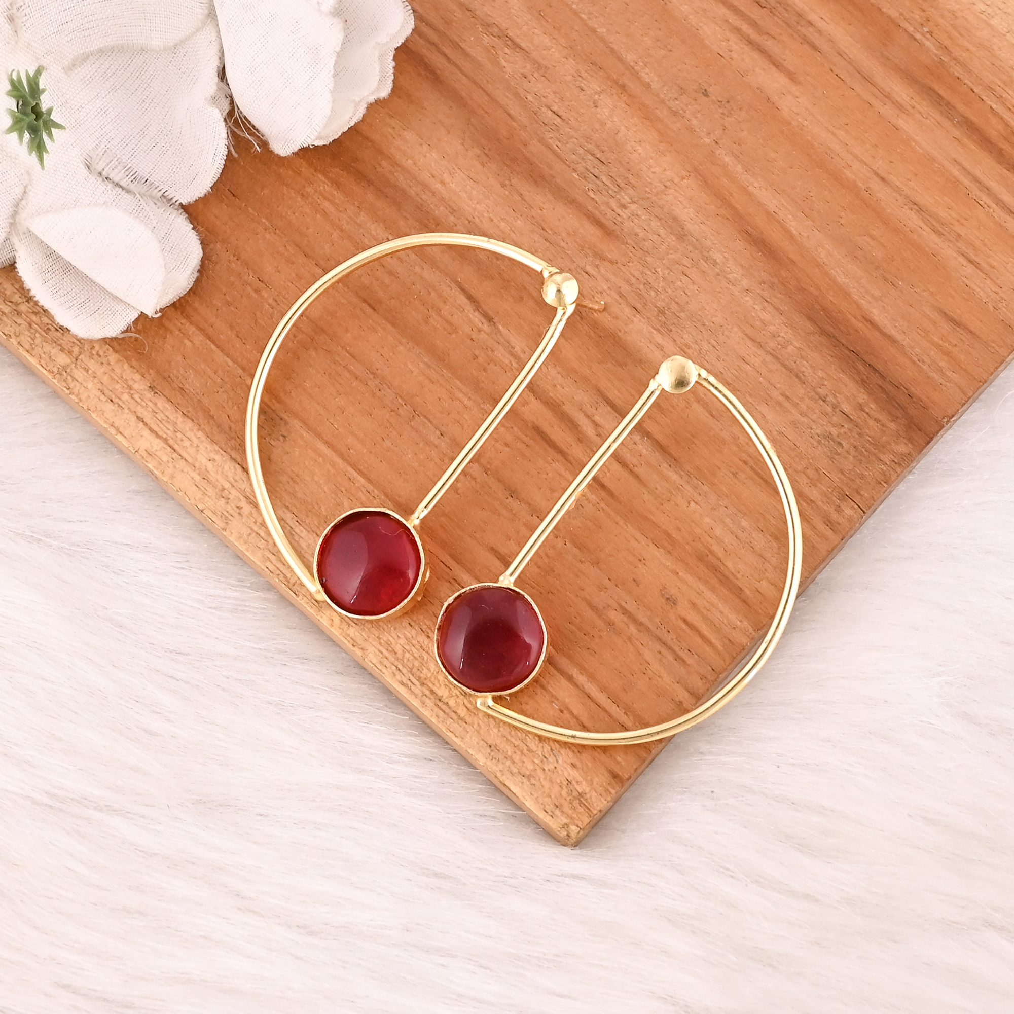 Stylish Garnet Hydro Stone Dangle Earrings Handmade Brass Jewelry for Women