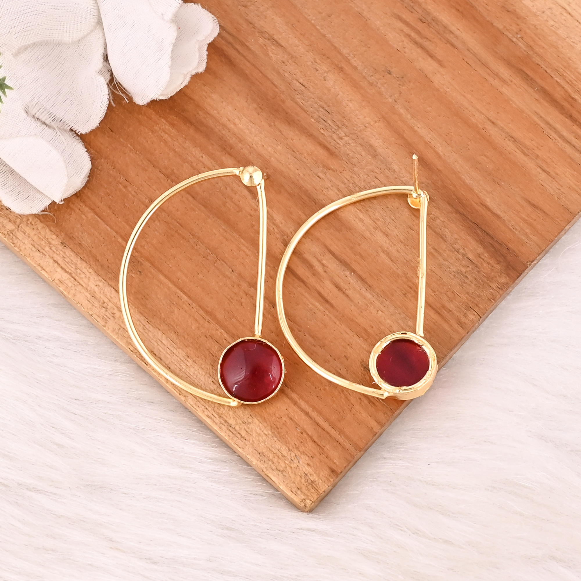 Stylish Garnet Hydro Stone Dangle Earrings Handmade Brass Jewelry for Women