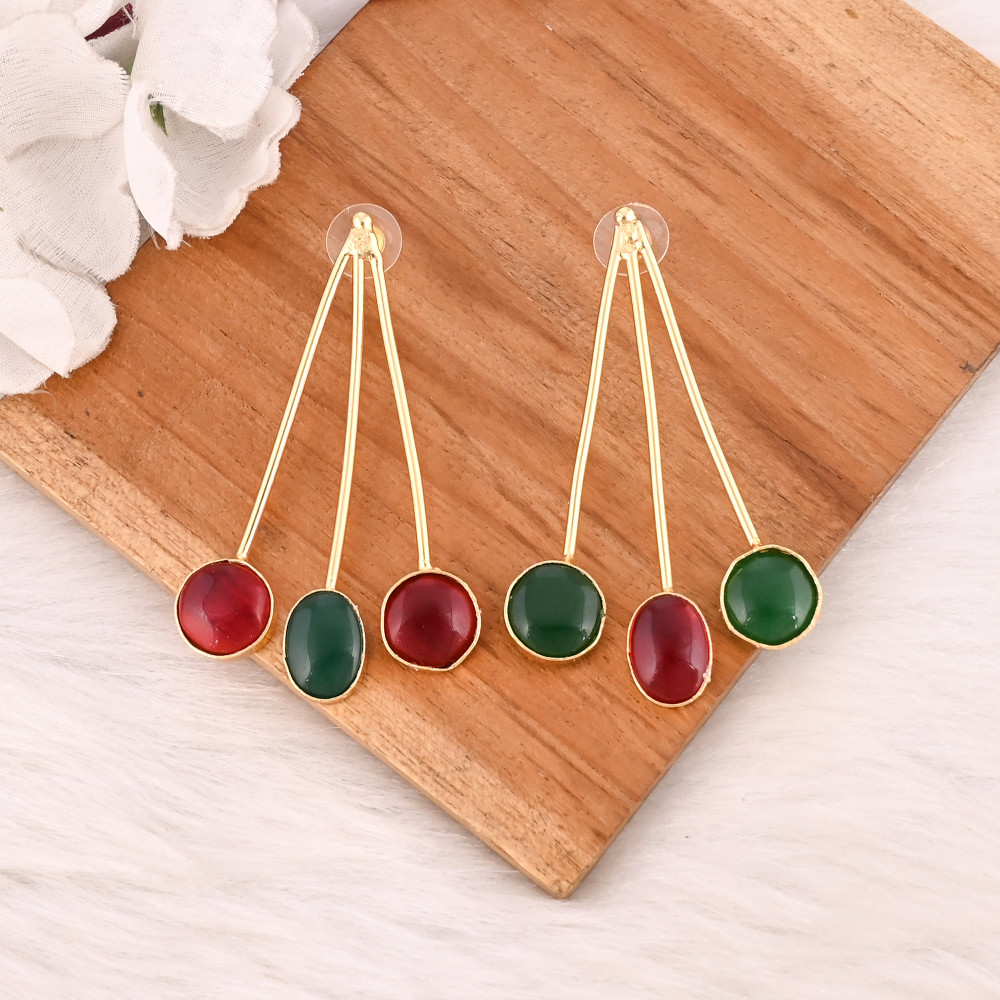 Image of Stylish Garnet Hydro &amp; Green Onyx Stone Dangle Earrings Handmade Brass Jewelry for Women