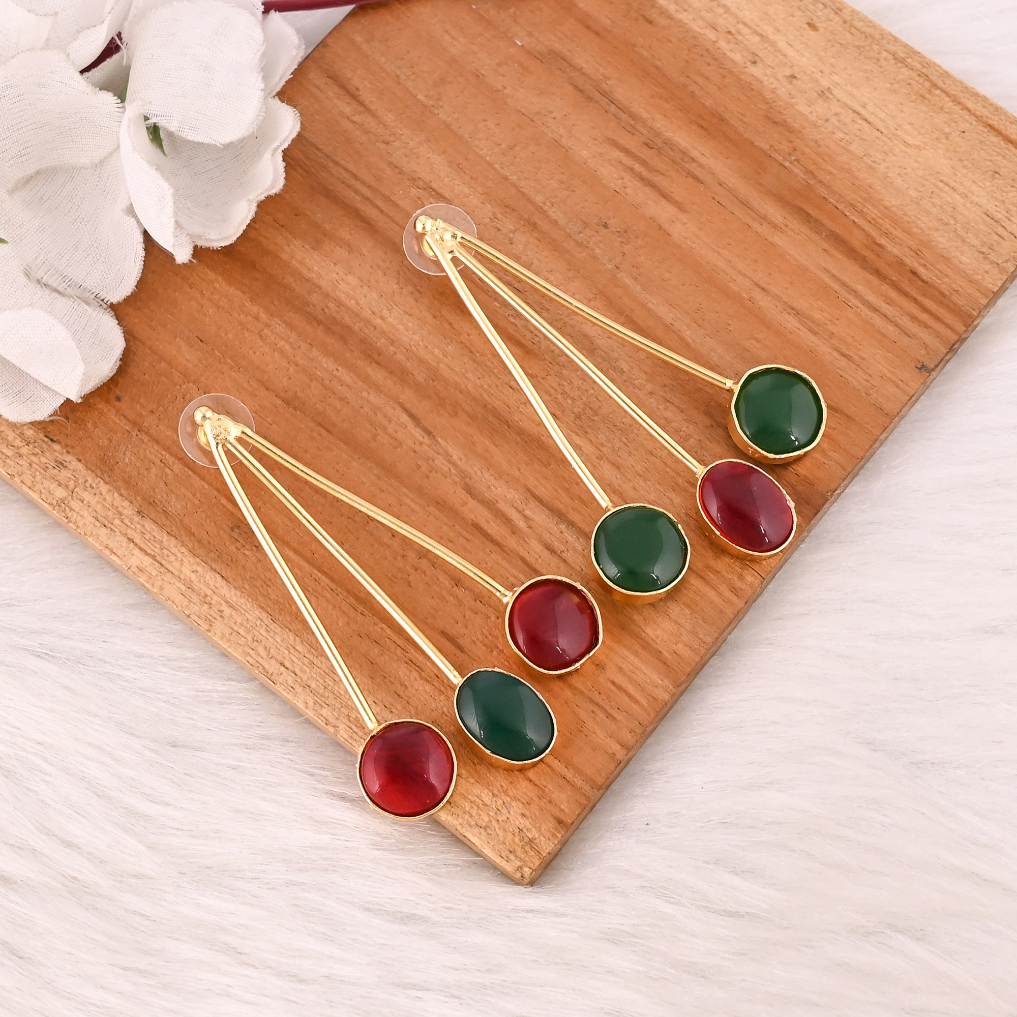 Stylish Garnet Hydro  Green Onyx Stone Dangle Earrings Handmade Brass Jewelry for Women