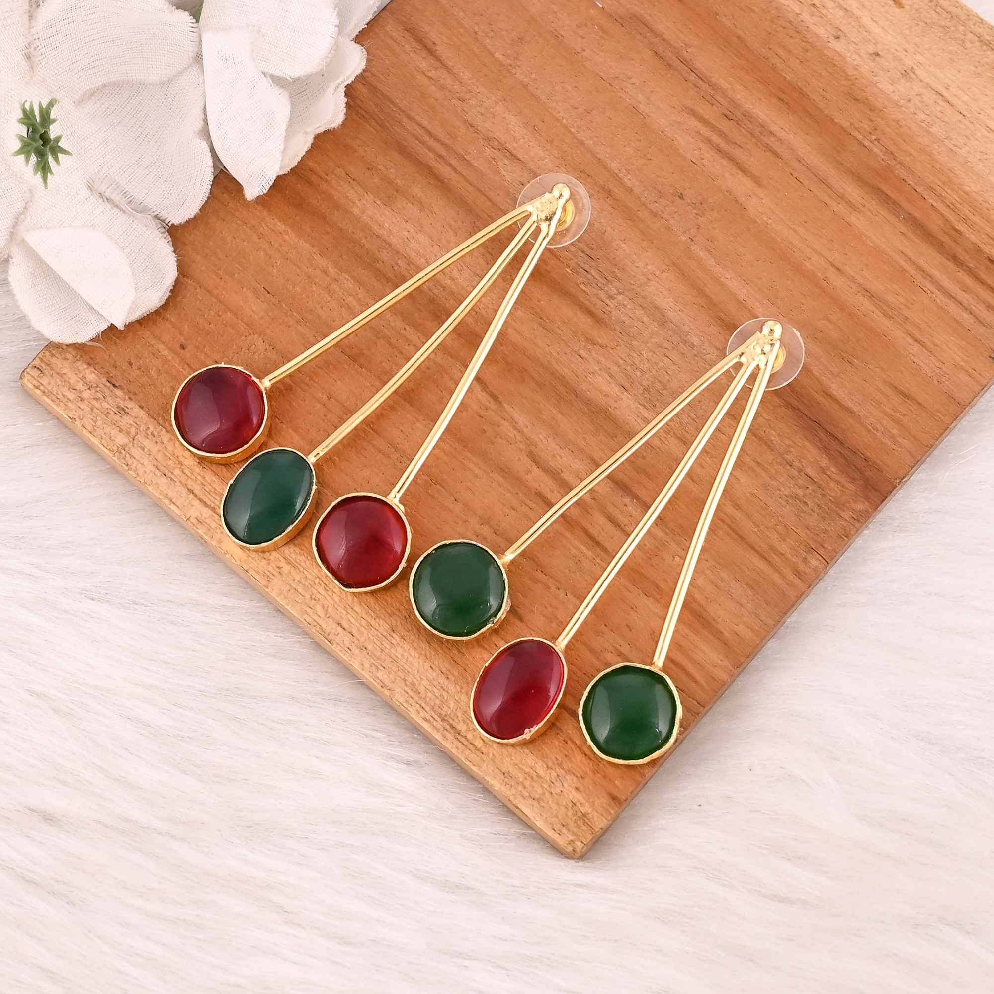 Stylish Garnet Hydro  Green Onyx Stone Dangle Earrings Handmade Brass Jewelry for Women