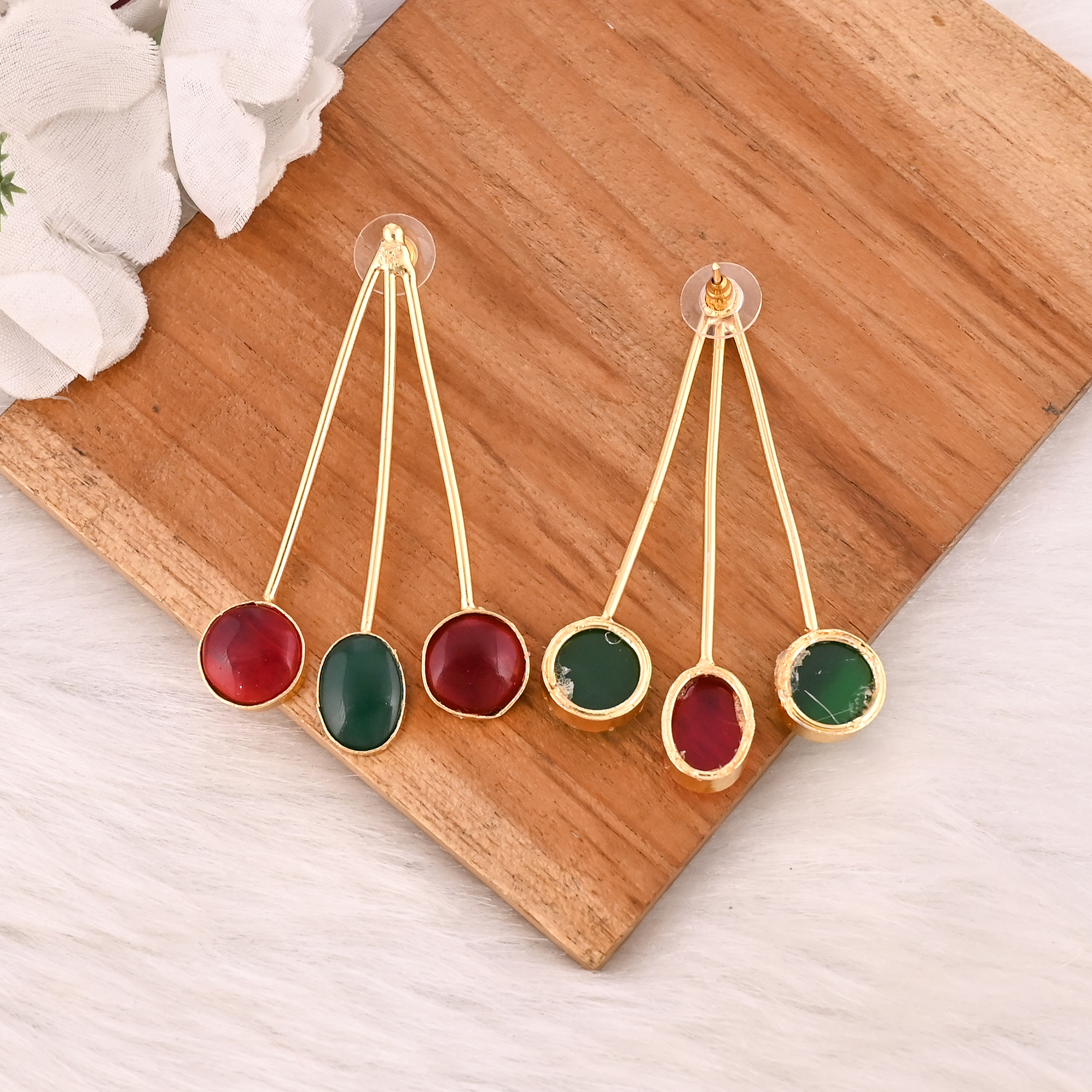 Stylish Garnet Hydro  Green Onyx Stone Dangle Earrings Handmade Brass Jewelry for Women