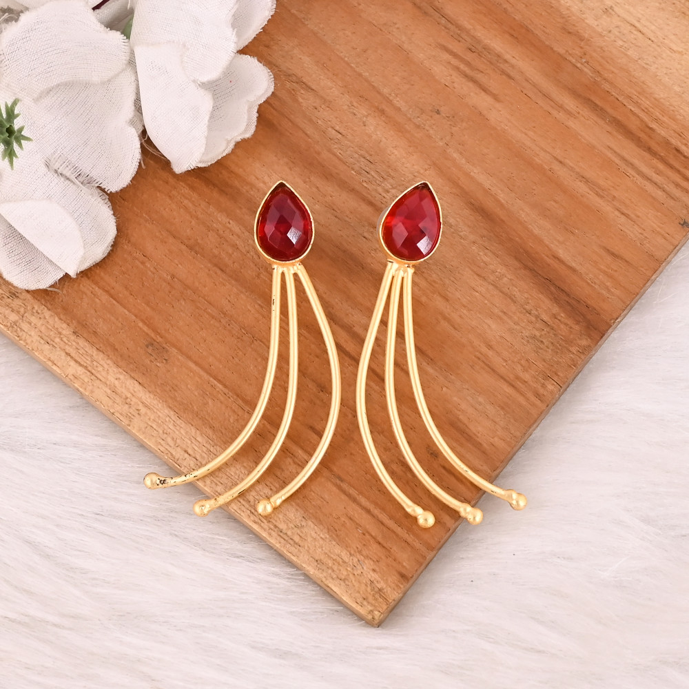 Image of Stylish Garnet Hydro Stone Dangle Earrings Handmade Brass Jewelry for Women