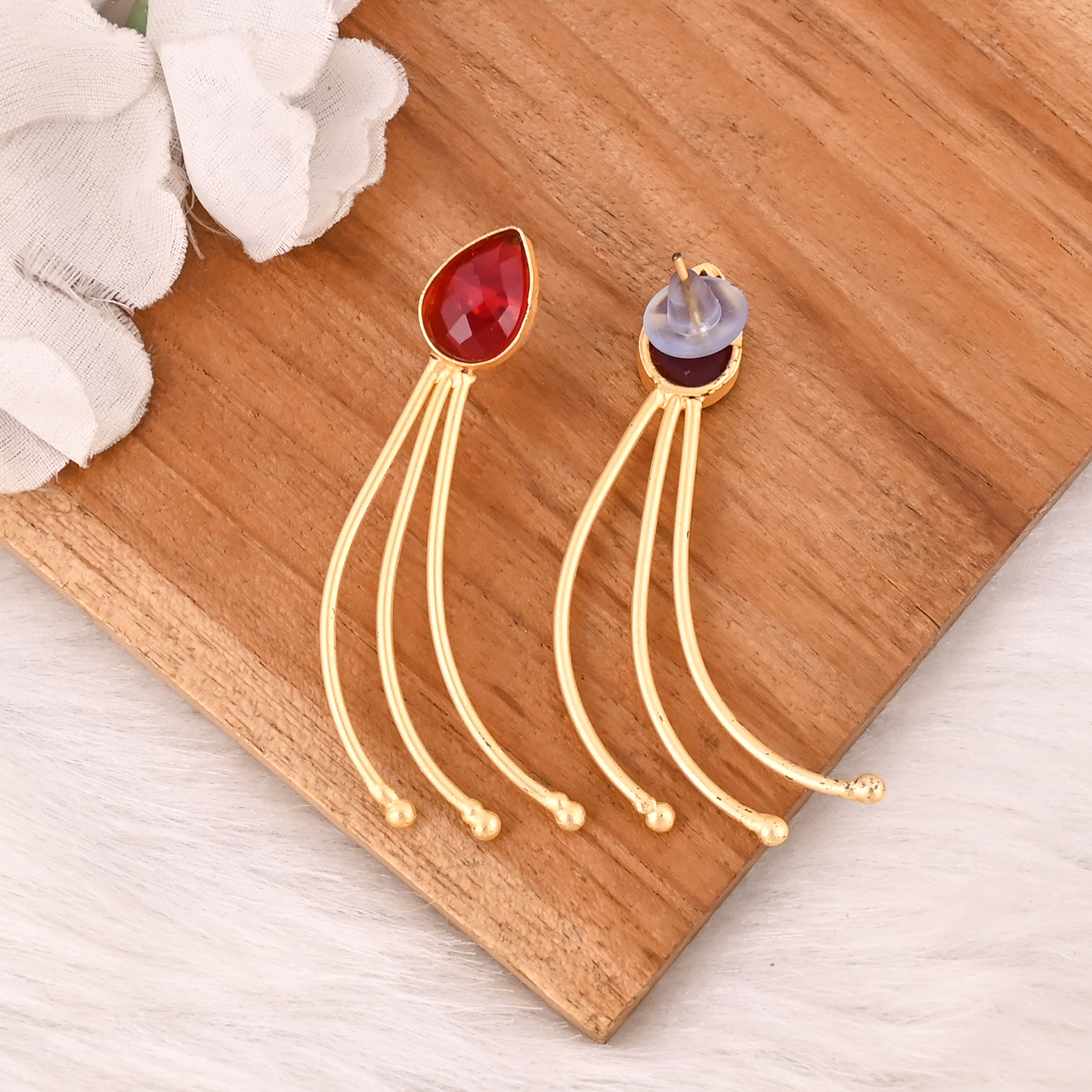 Stylish Garnet Hydro Stone Dangle Earrings Handmade Brass Jewelry for Women