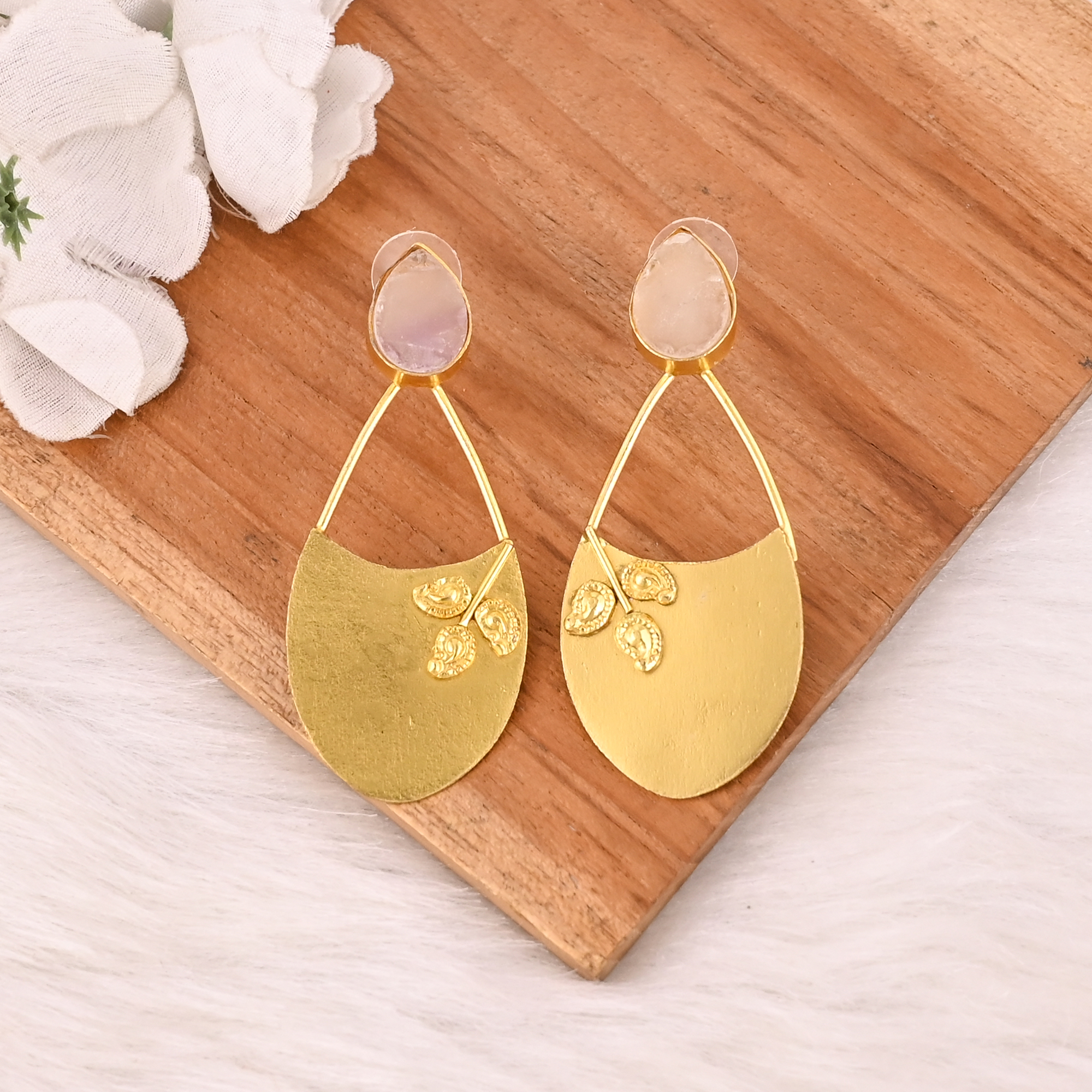 Natural Multi Fluorite Gemstone Brass Earrings Trendy Fashion Statement Jewelry for Women
