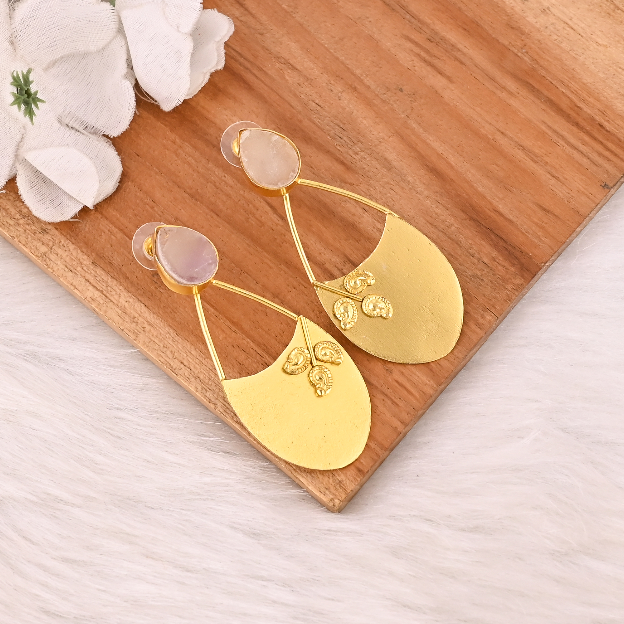 Natural Multi Fluorite Gemstone Brass Earrings Trendy Fashion Statement Jewelry for Women