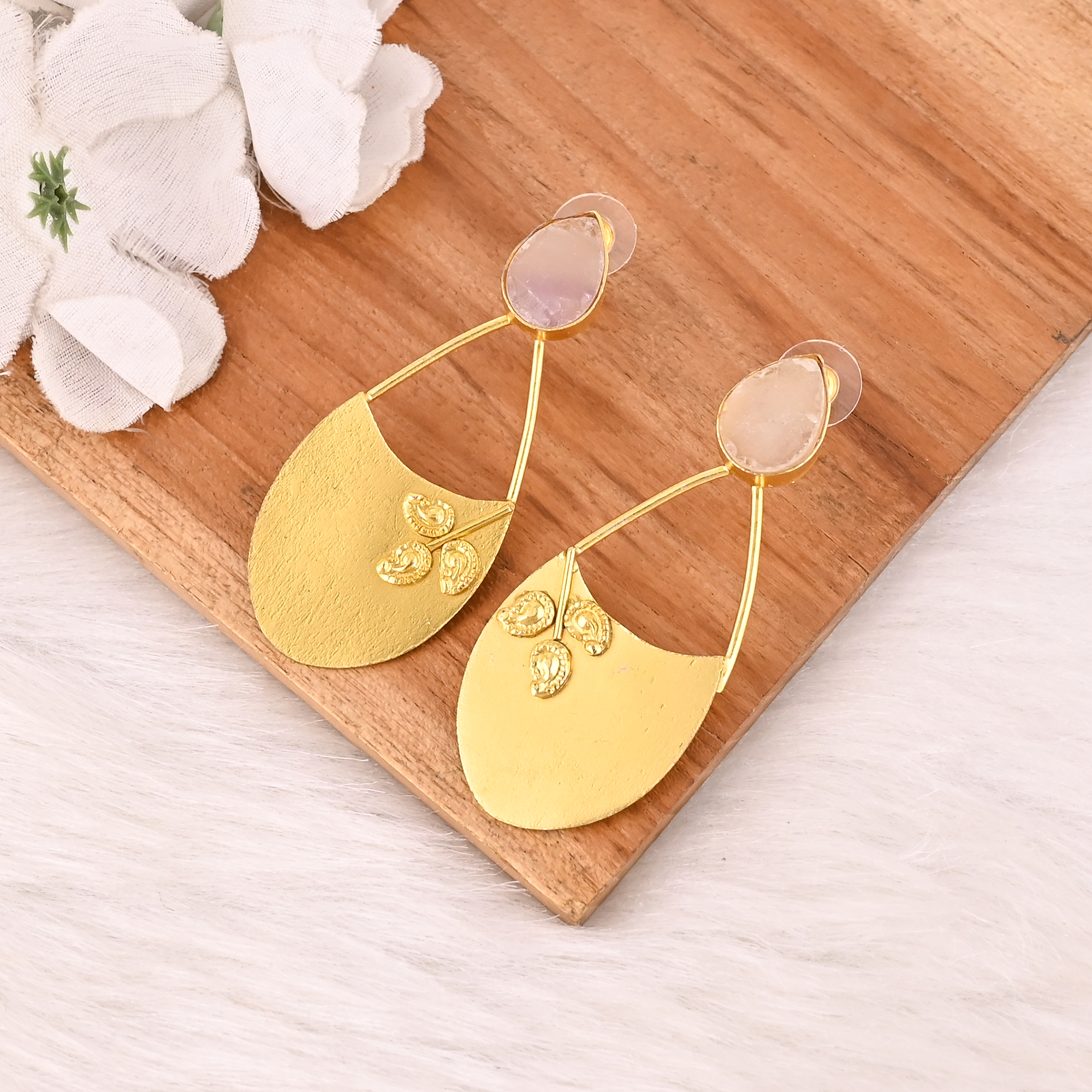 Natural Multi Fluorite Gemstone Brass Earrings Trendy Fashion Statement Jewelry for Women