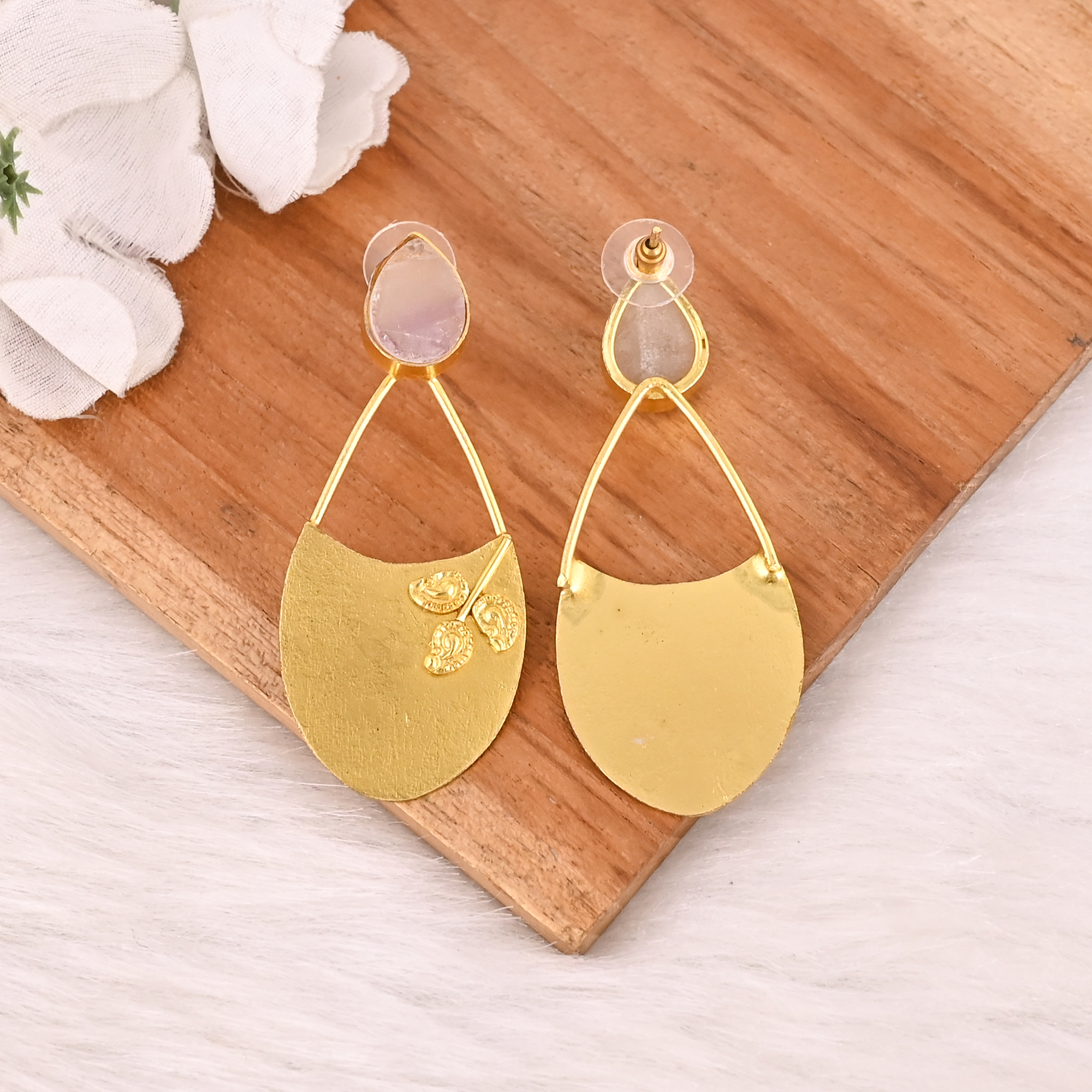 Natural Multi Fluorite Gemstone Brass Earrings Trendy Fashion Statement Jewelry for Women