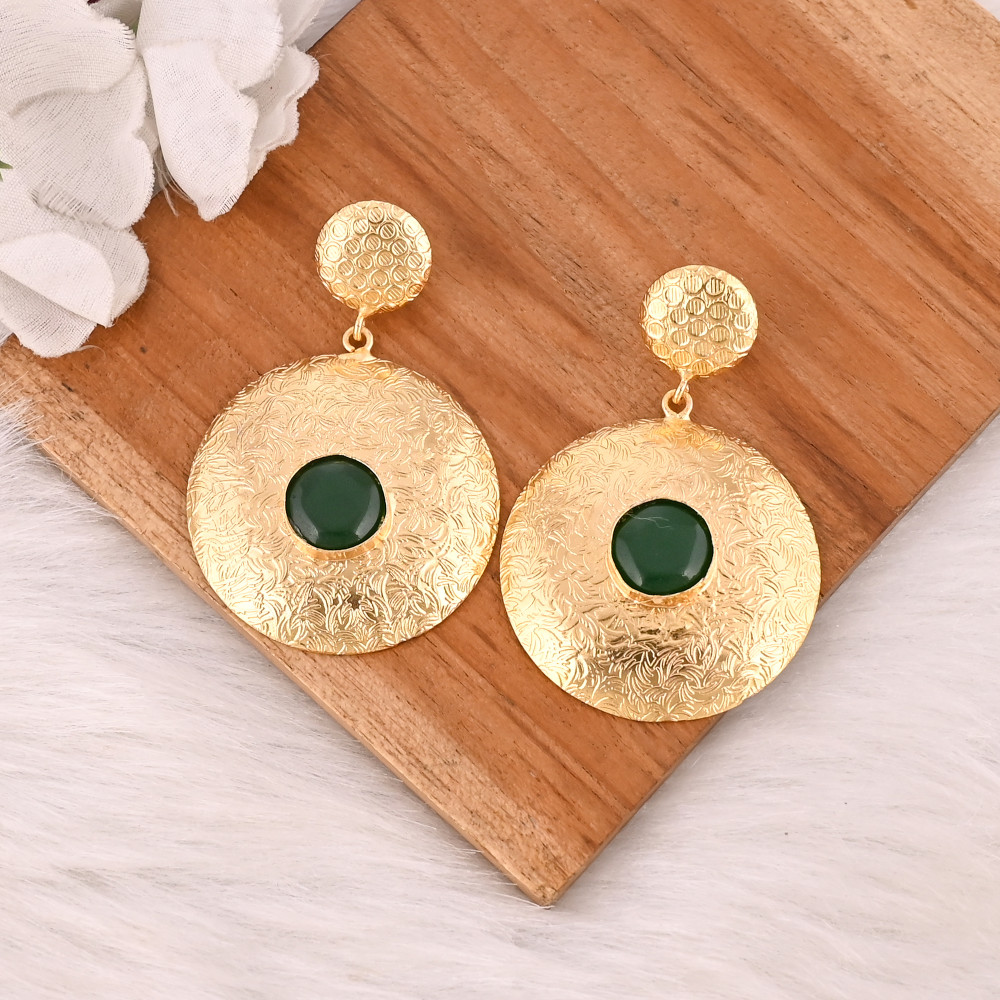 Image of Stylish Elegant Natural Green Onyx Gemstone Drop Earrings For Women