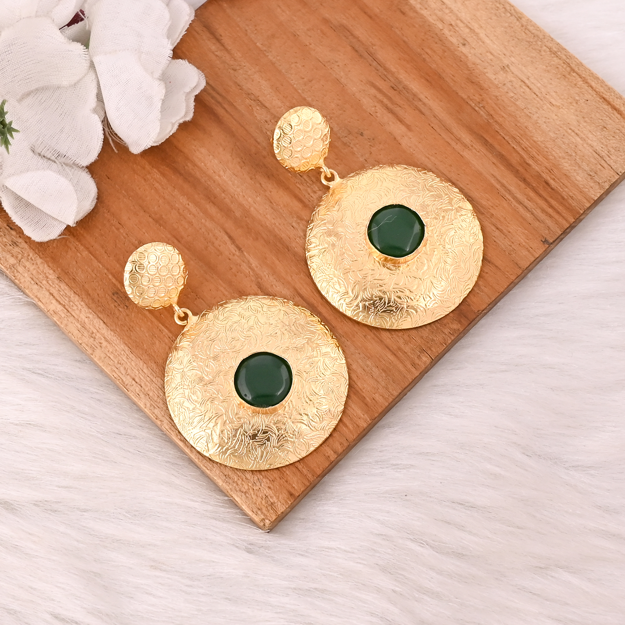 Stylish Elegant Natural Green Onyx Gemstone Drop Earrings For Women